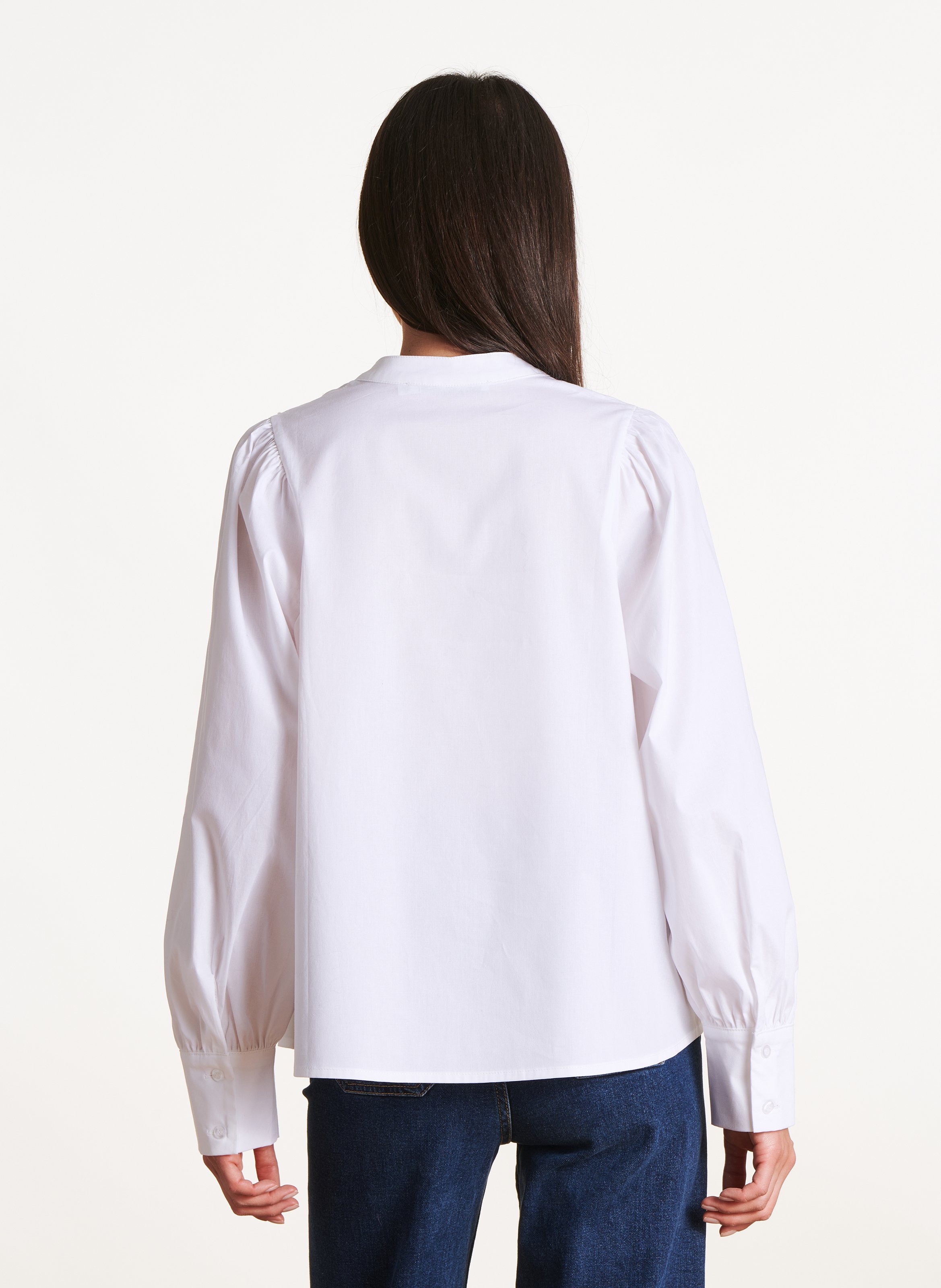 Oversized tuniek met Tunesische kraag van gemengd katoen LA FEE MARABOUTEE Wit