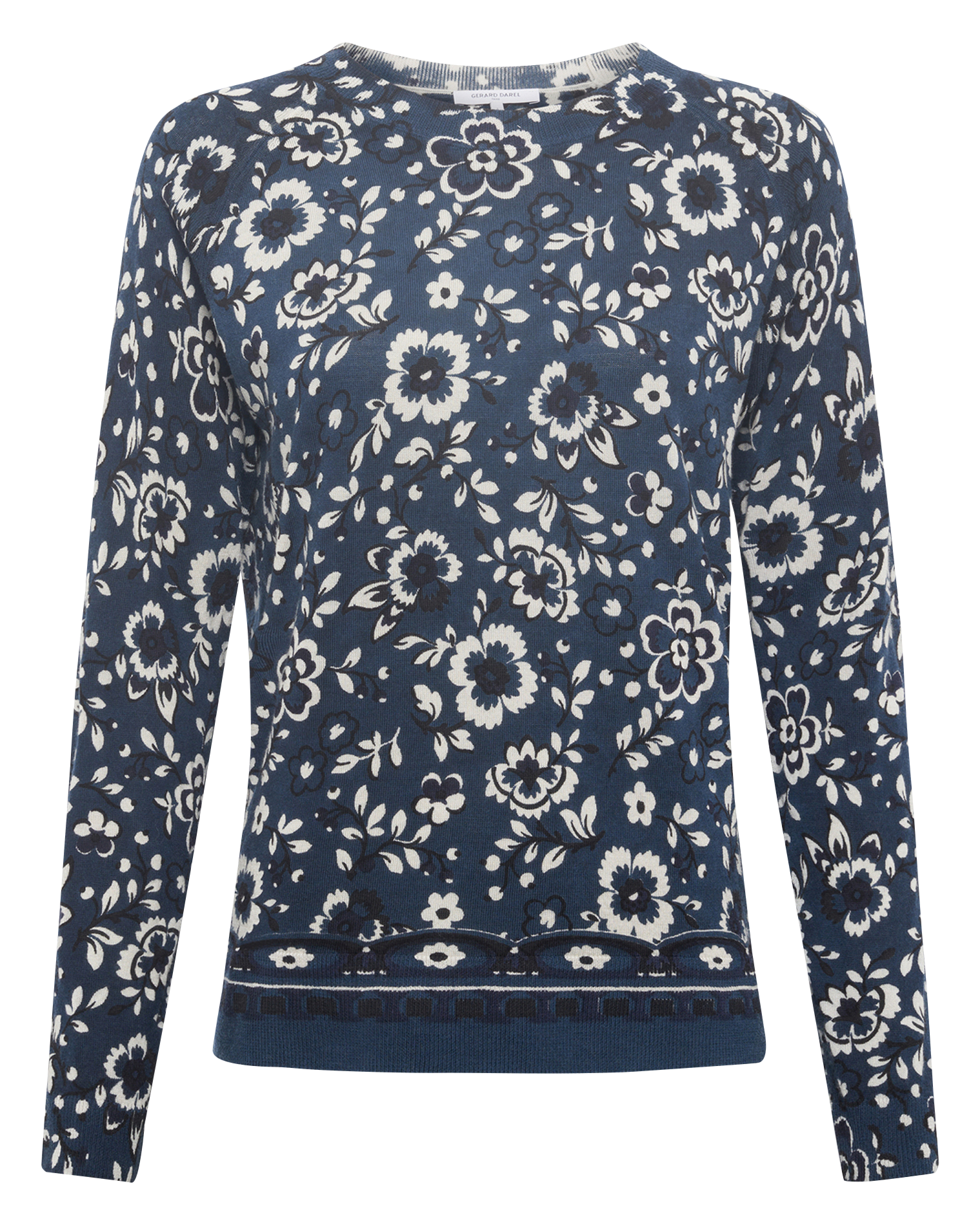 Pull col rond à imprimé floral GERARD DAREL Bleu