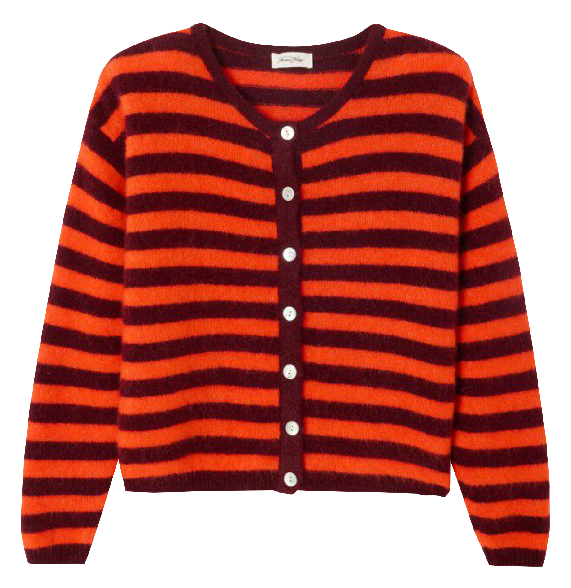 Gilet ample col rond en laine mélangée VITOW Grenat raye gaspacho chine