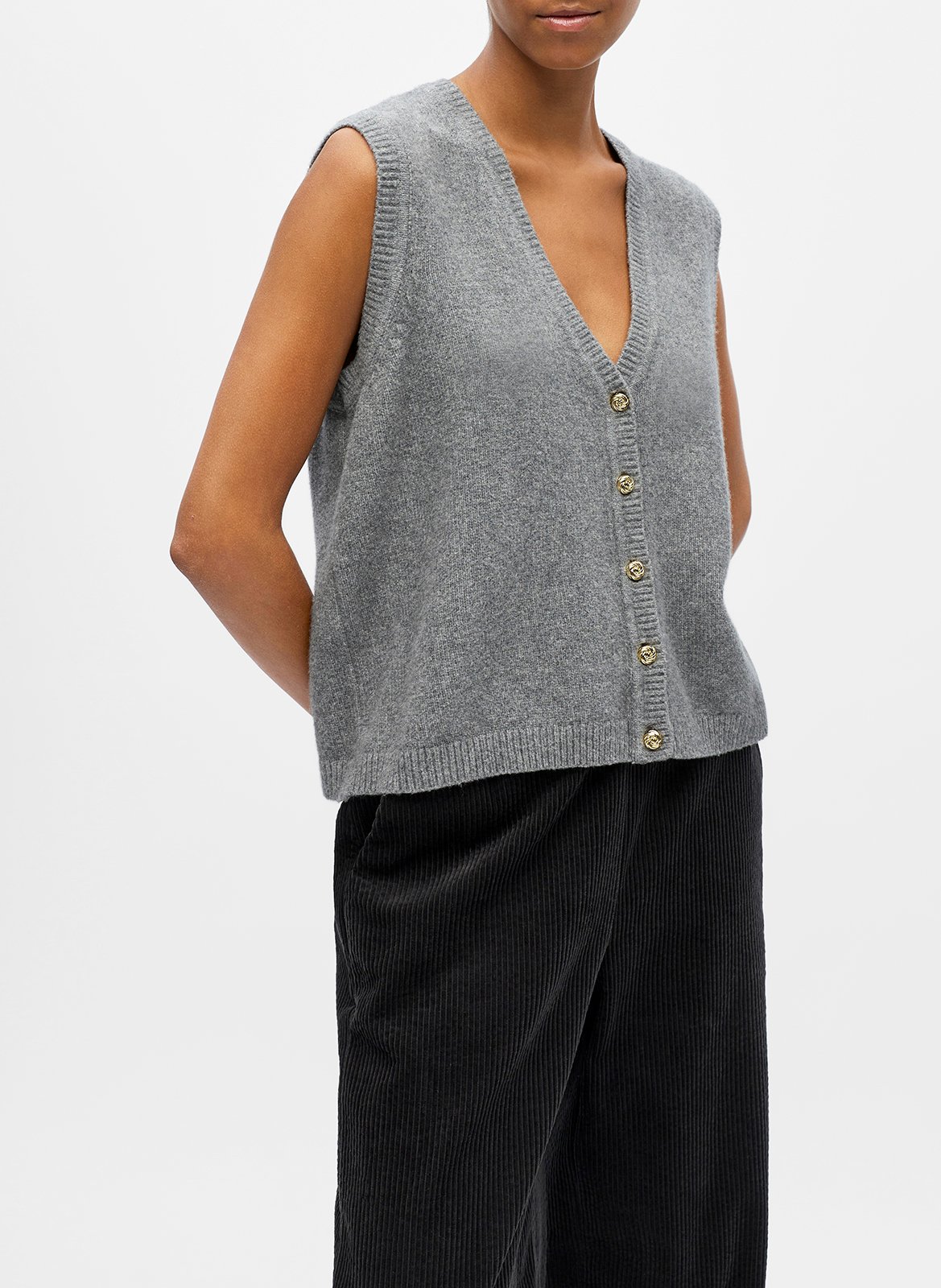 Vest met V-hals in biologisch katoenmengsel OBJECT Grijs