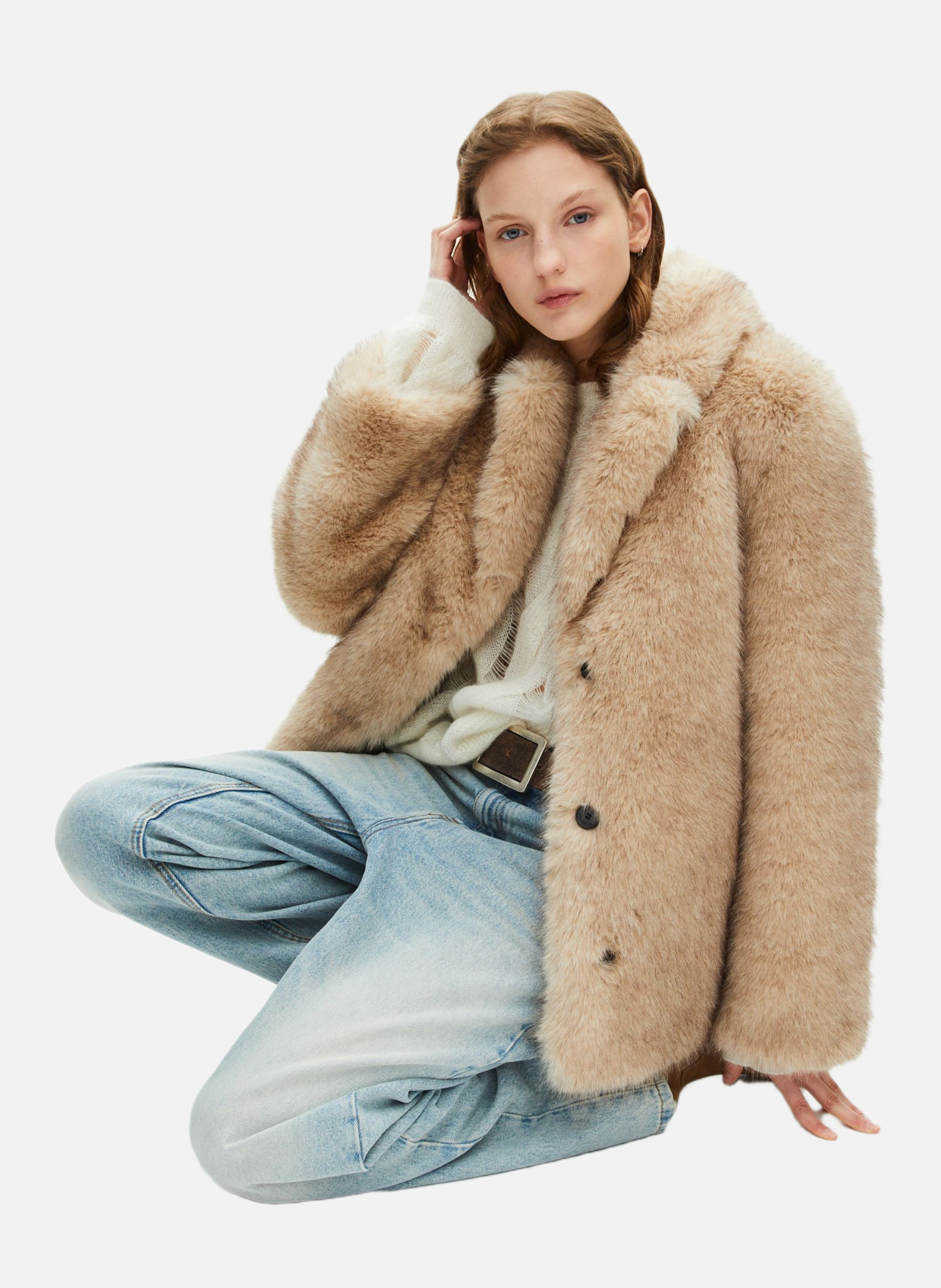 Fur-effect coat THE KOOPLES Beige