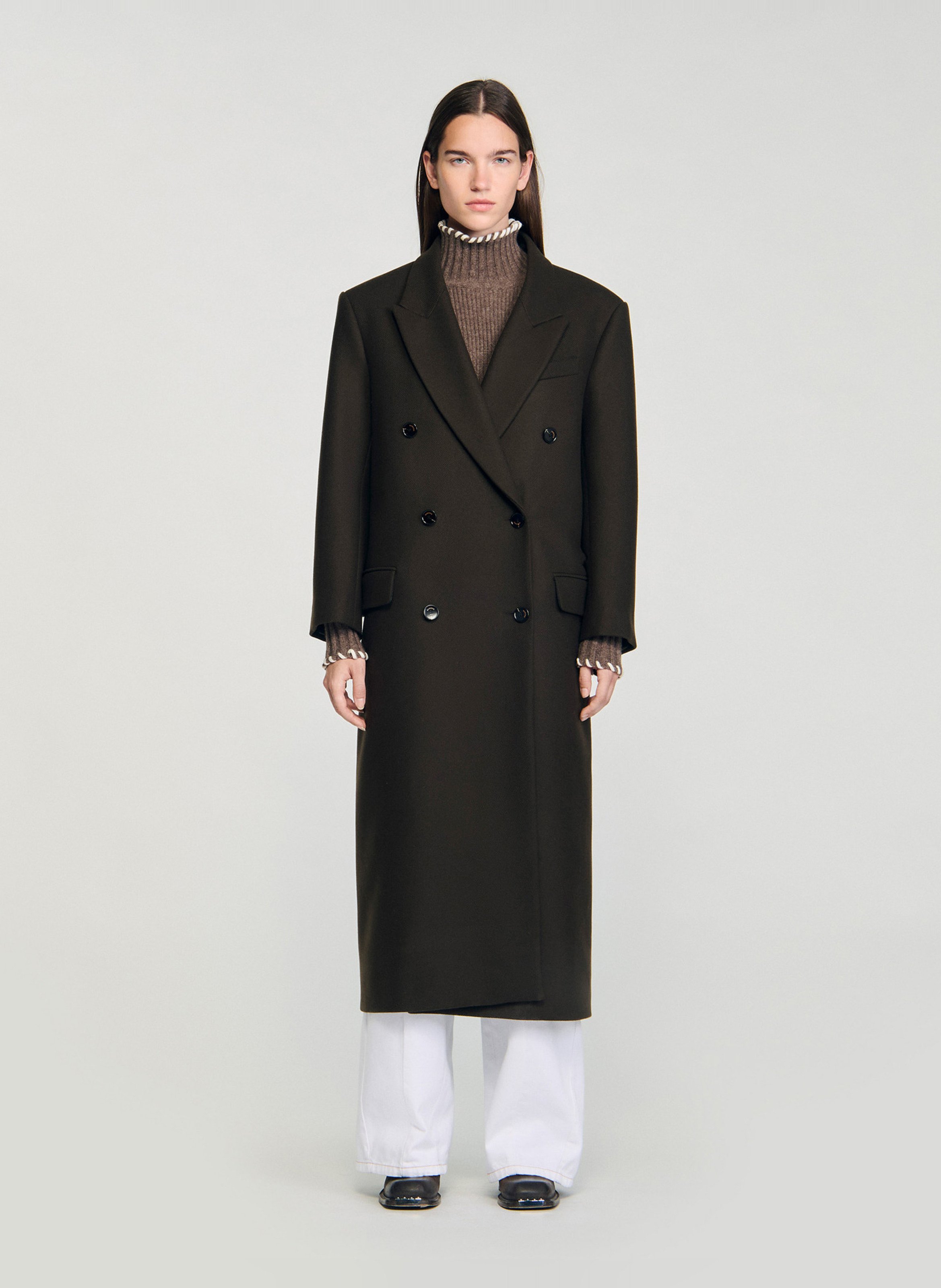 Lange oversized jas van wolmix SANDRO Bruin
