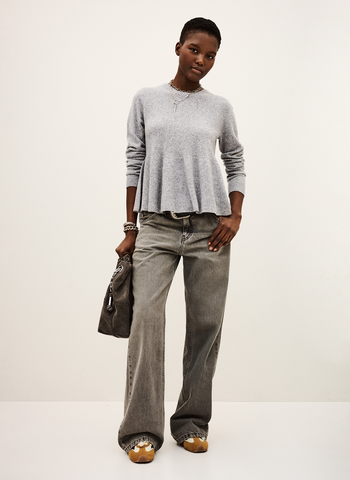 Effen trui van wolmix met lange mouwen en kant BA&SH Zwart