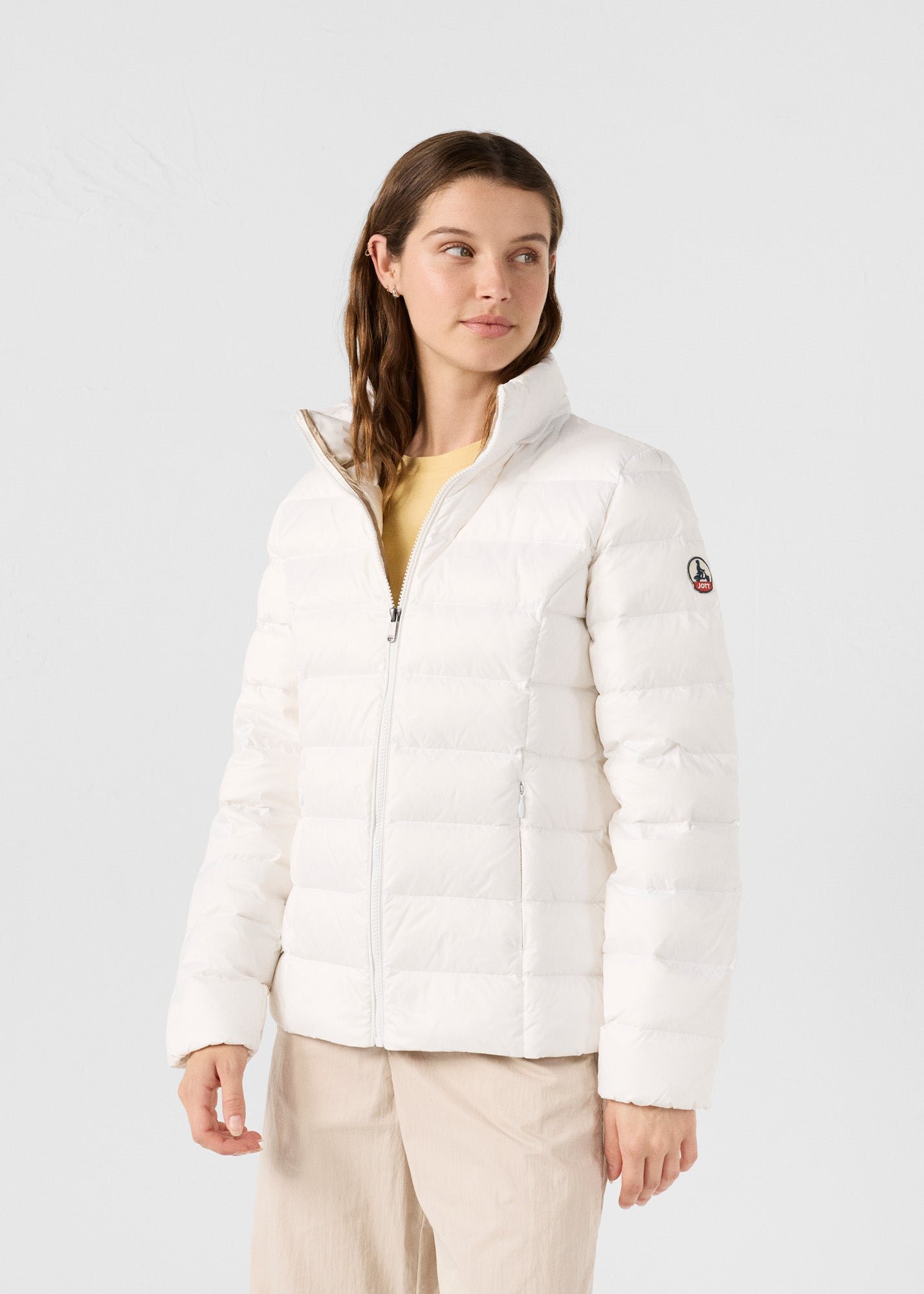 Luxury cold weather hooded puffer coat JOTT White
