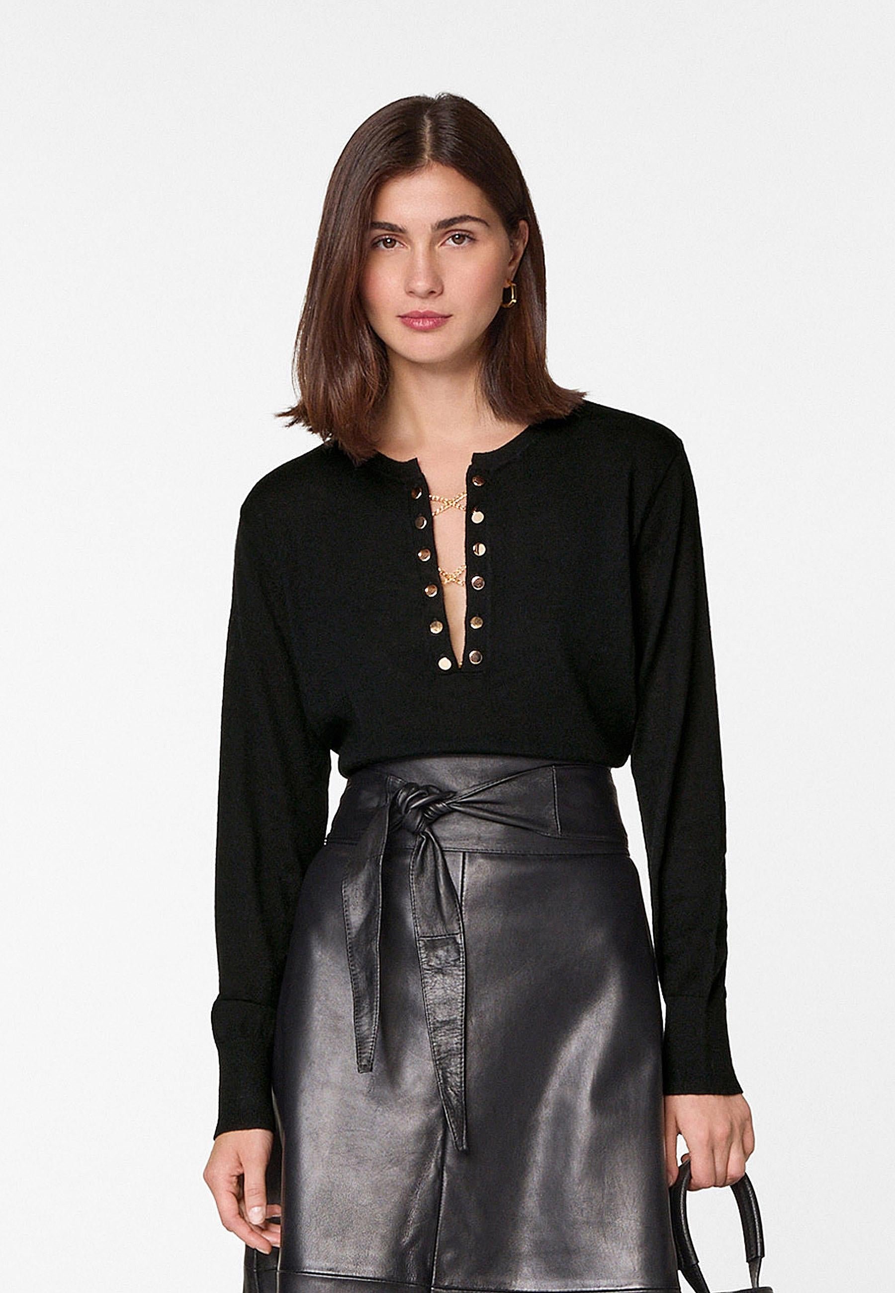 Grandad-collar merino wool sweater RODIER Black