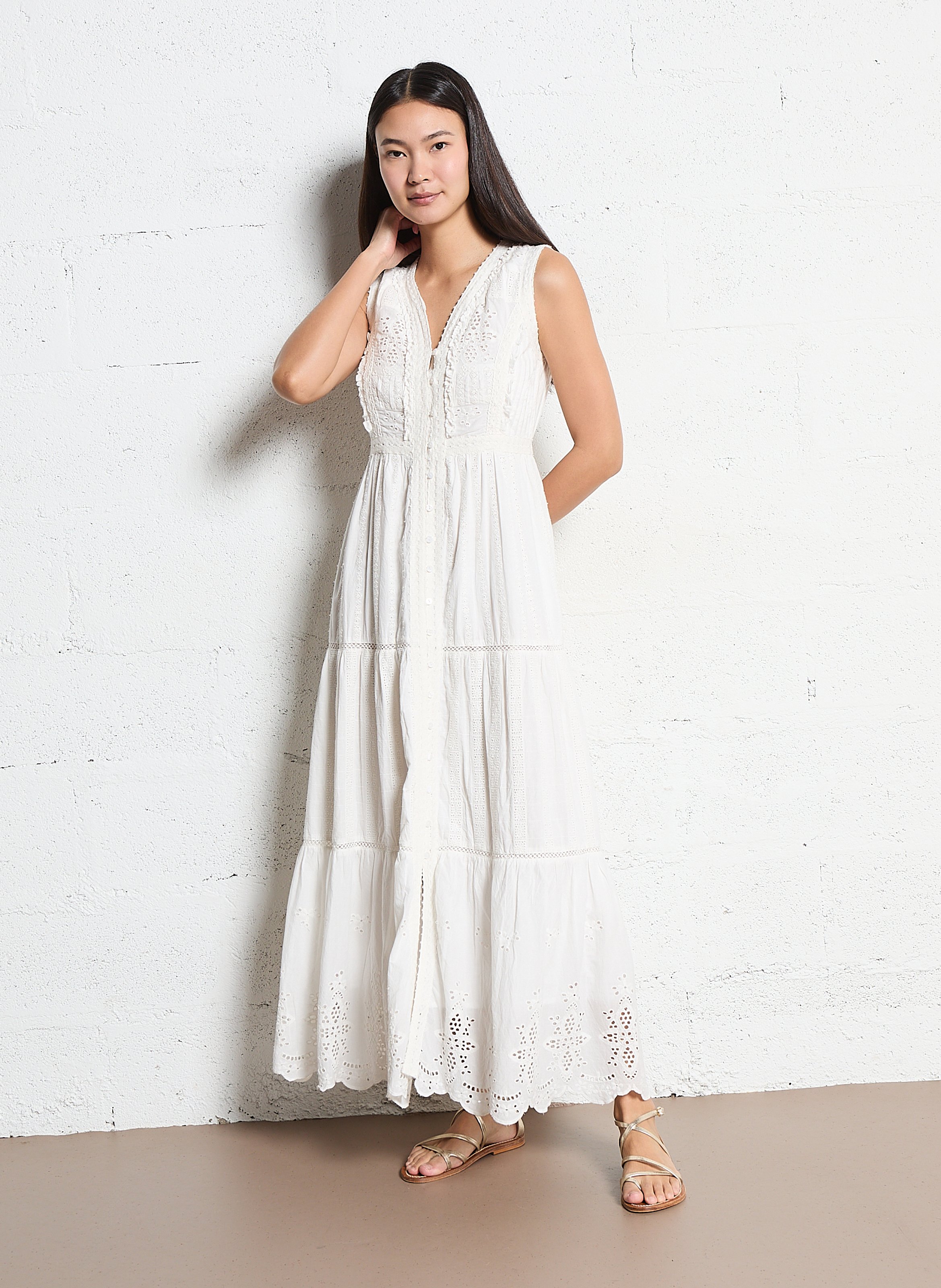 Ärmelloses langes besticktes Kleid MAISON HOTEL Weiss