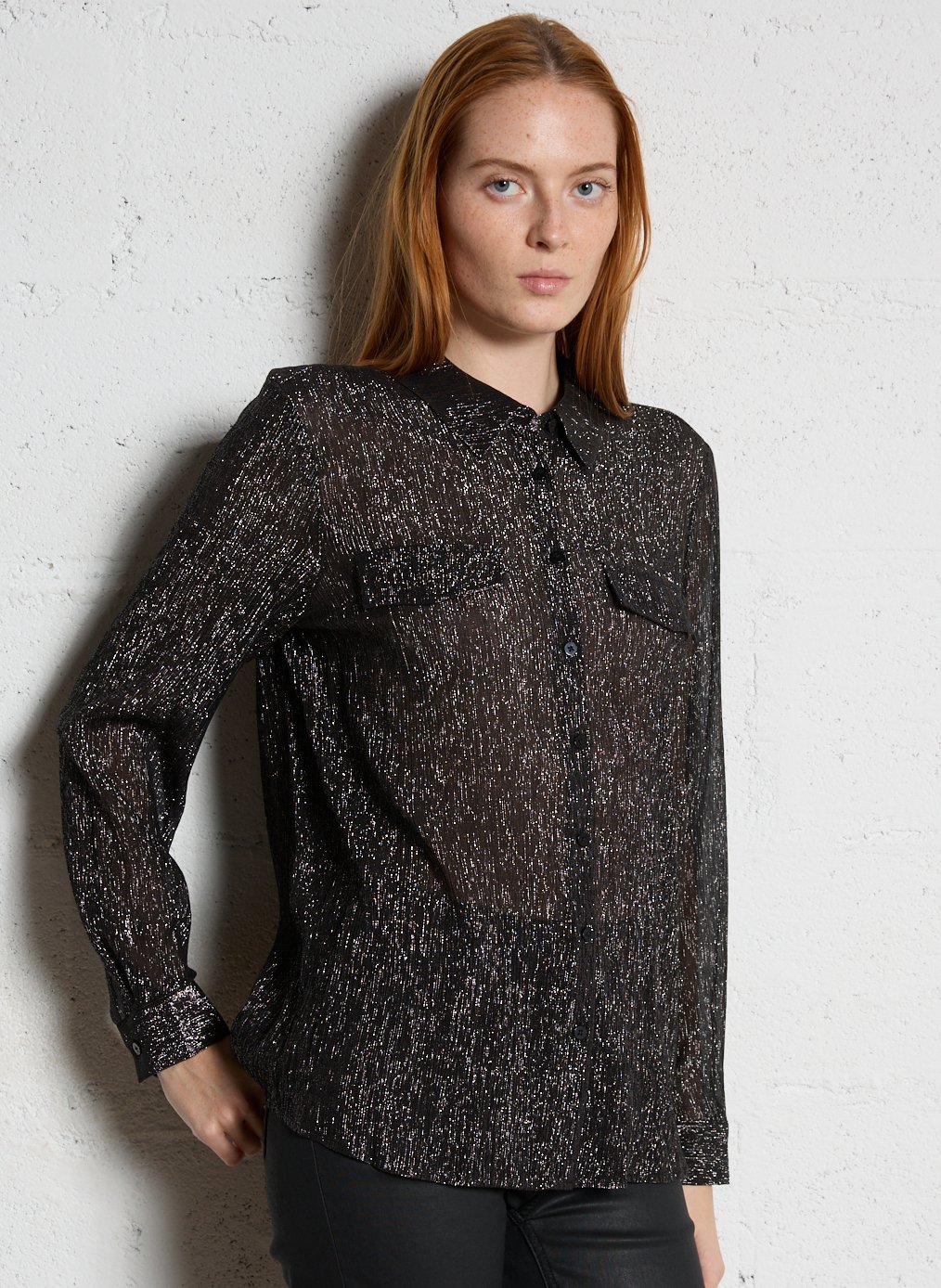 Straight shirt with metallic threads MAISON 123 Black