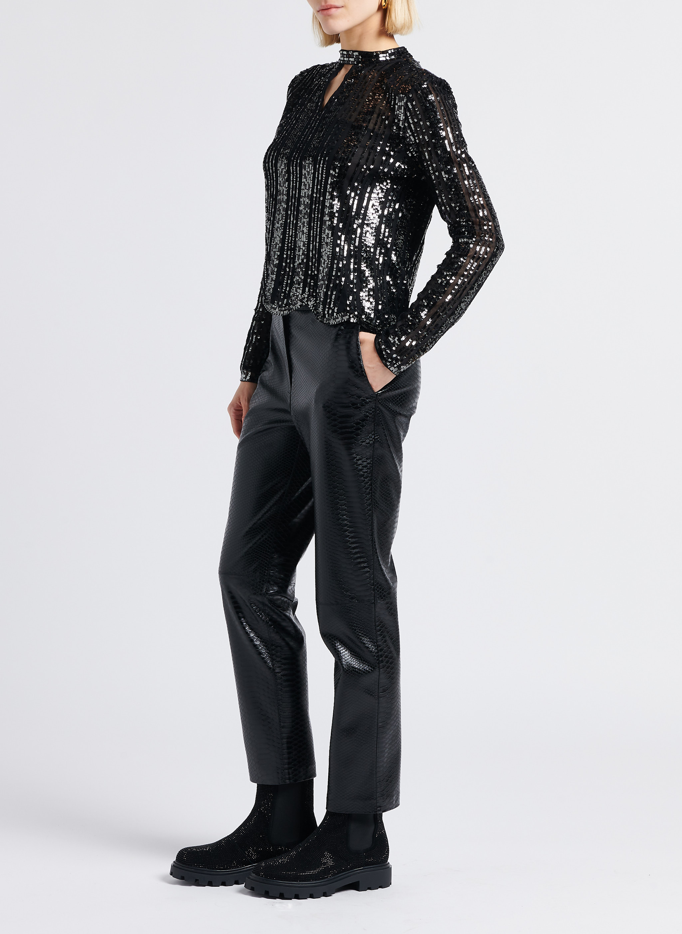 Mock croc straight-leg pants TWINSET Black