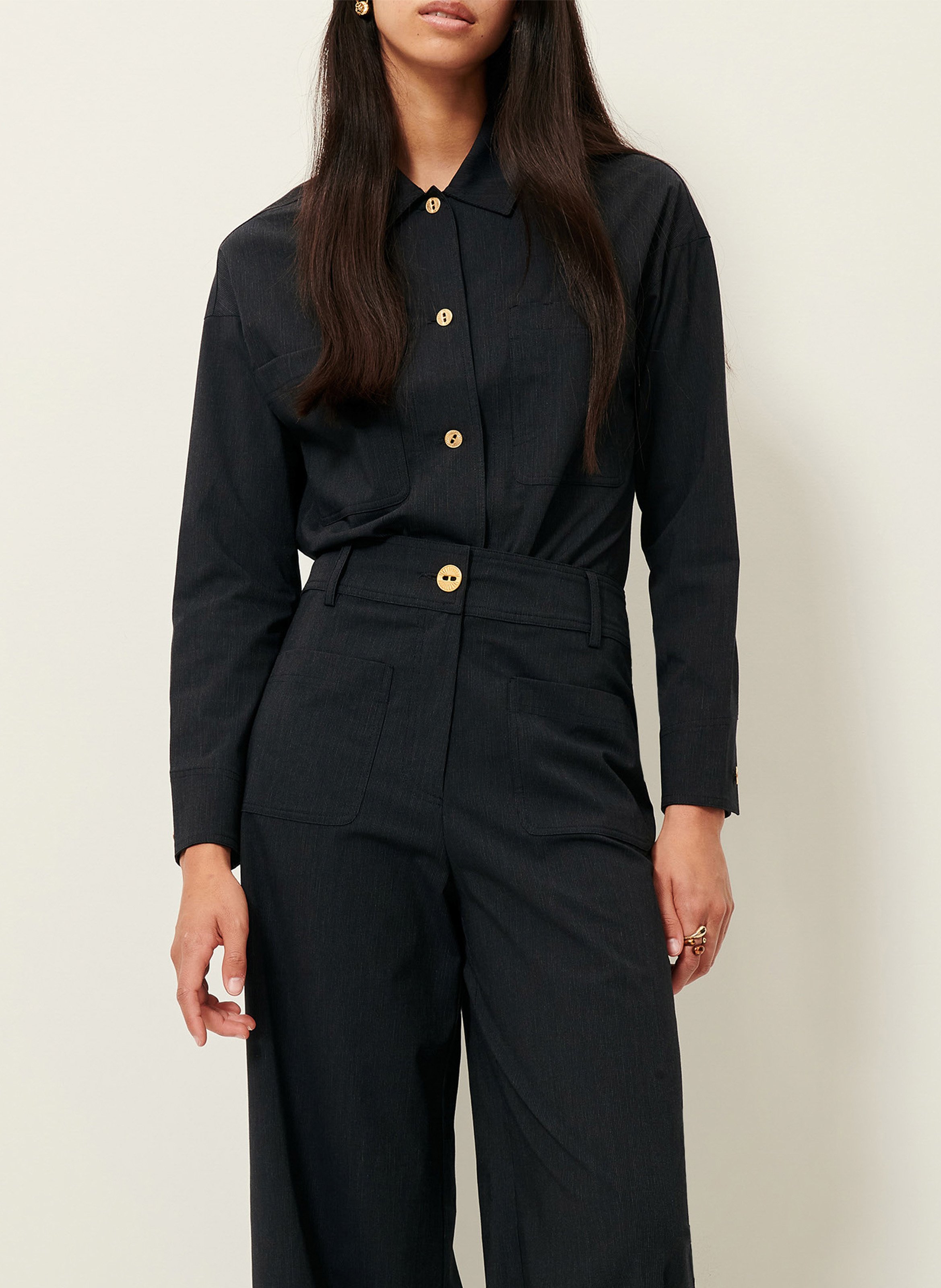 Ausgestellte High Waist Jeans aus Baumwoll-Mix SESSUN Grau