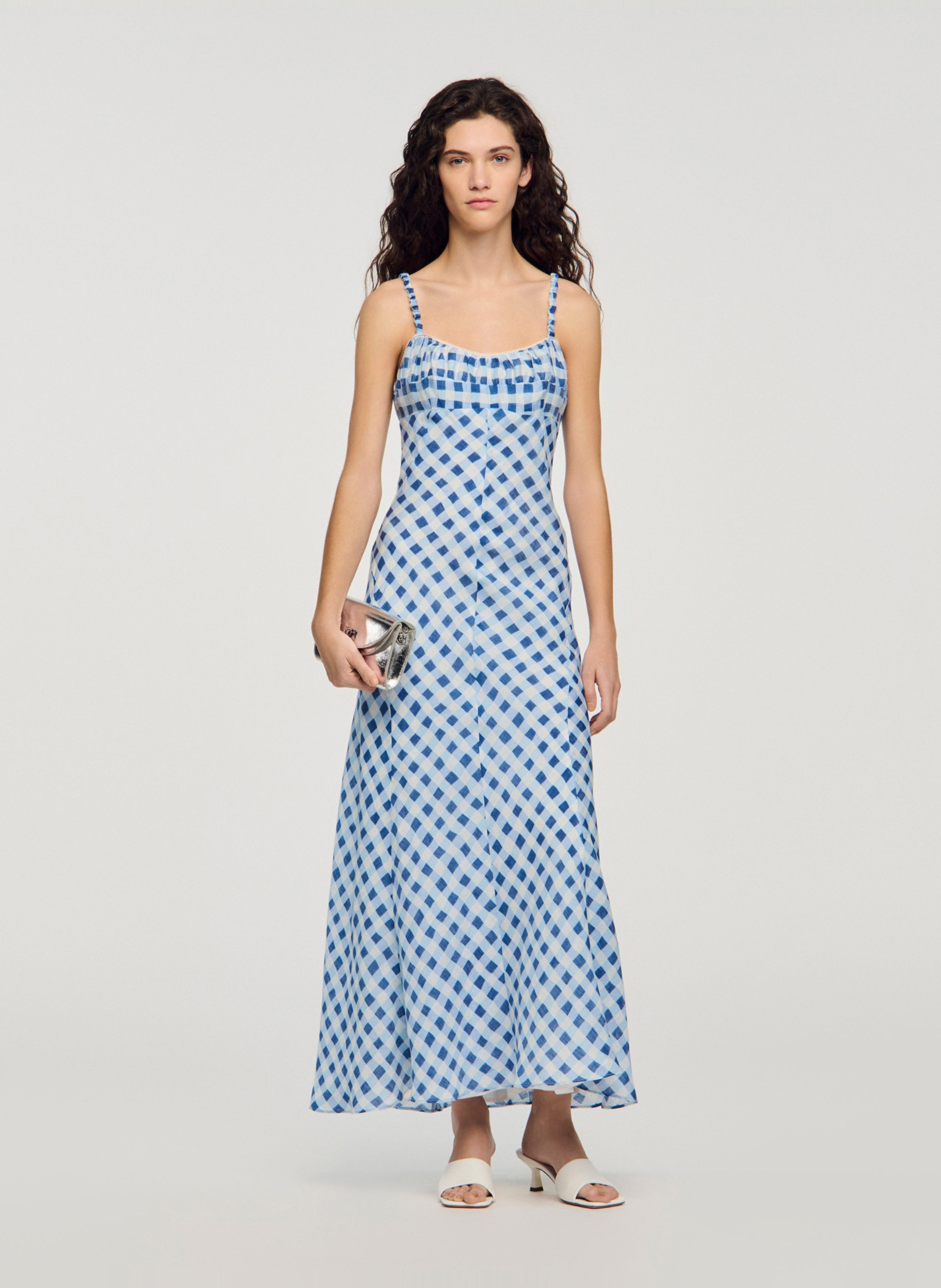 Lange, uitlopende jurk met print SANDRO Blauw