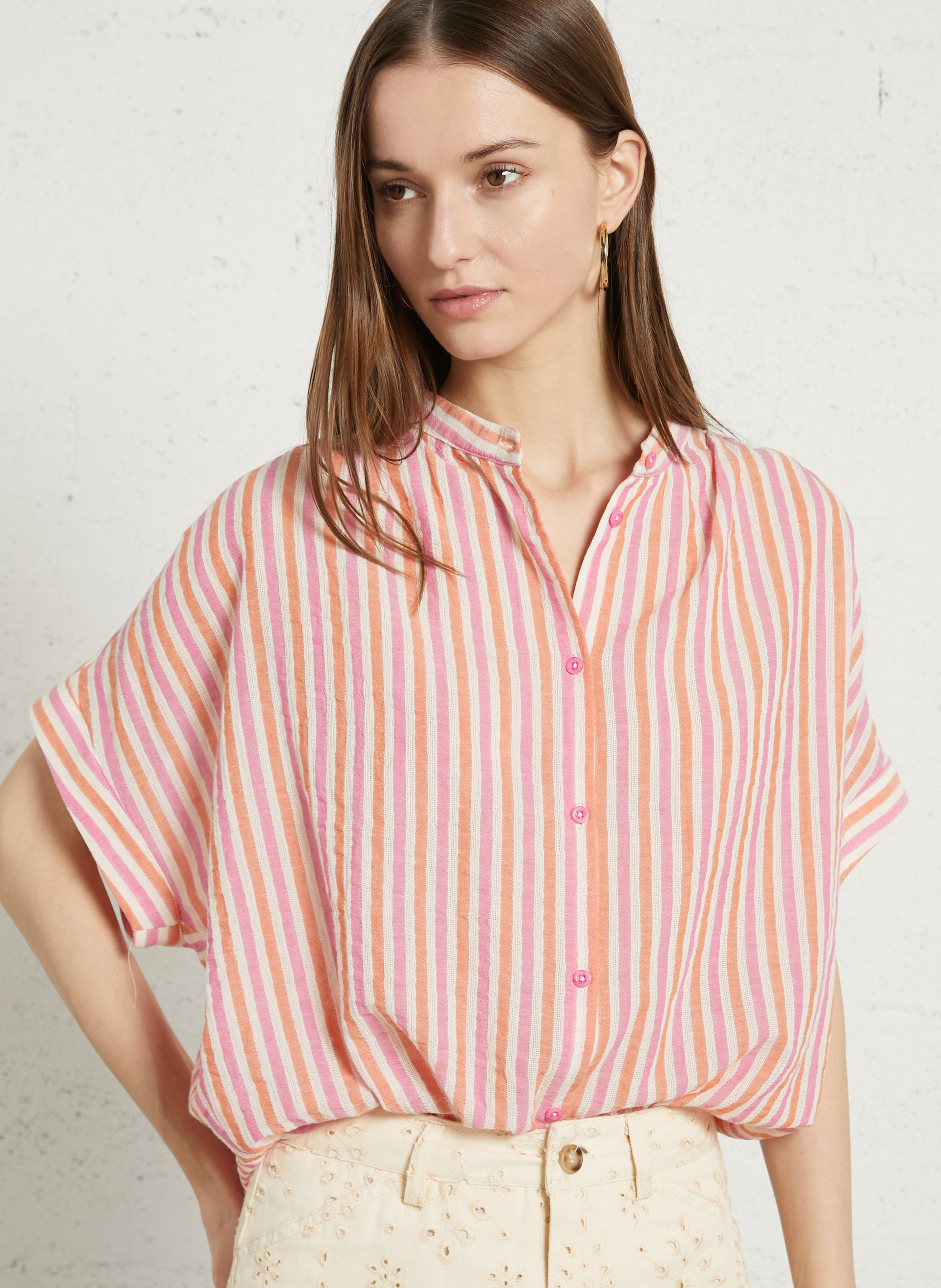 Weite Bluse mit Mao-Kragen aus Bio-Baumwolle SACRECOEUR Mehrfarbig