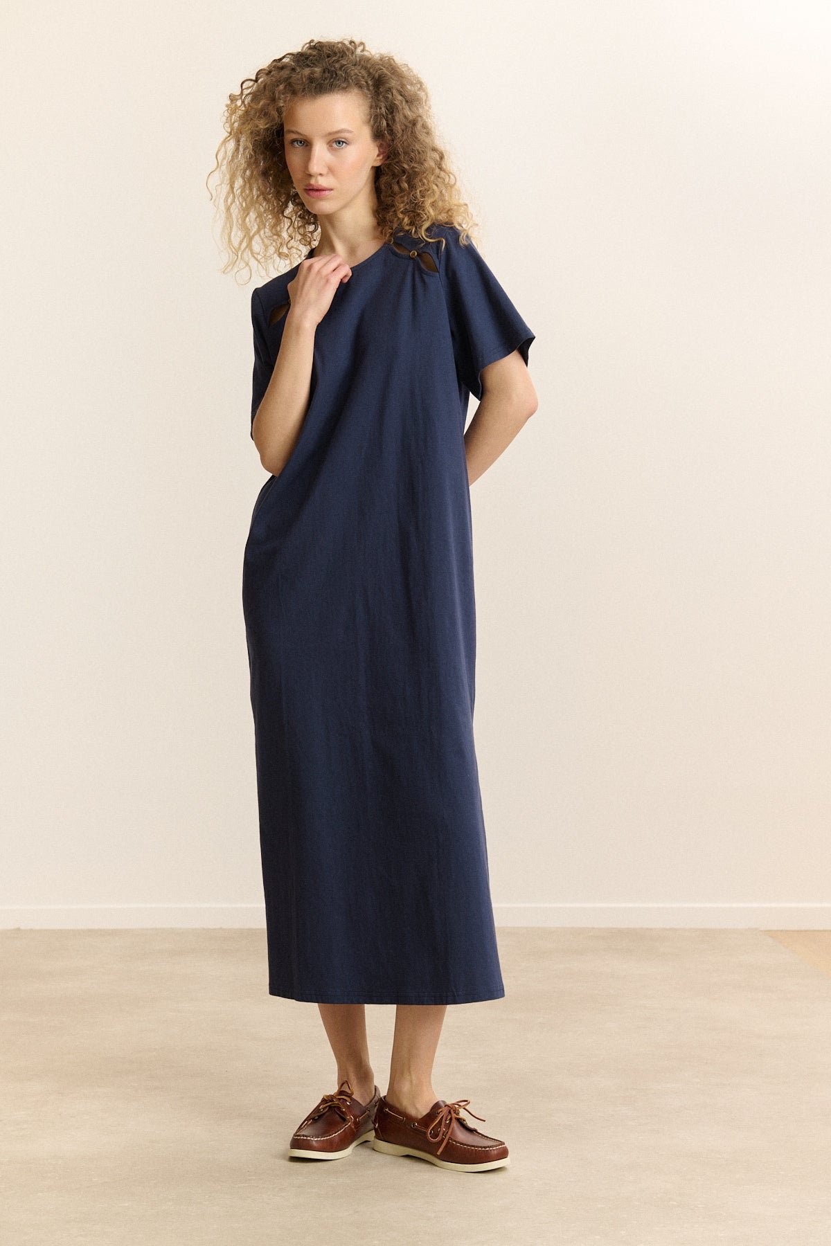 Short-sleeve midi jersey dress GARANCE PARIS Blue