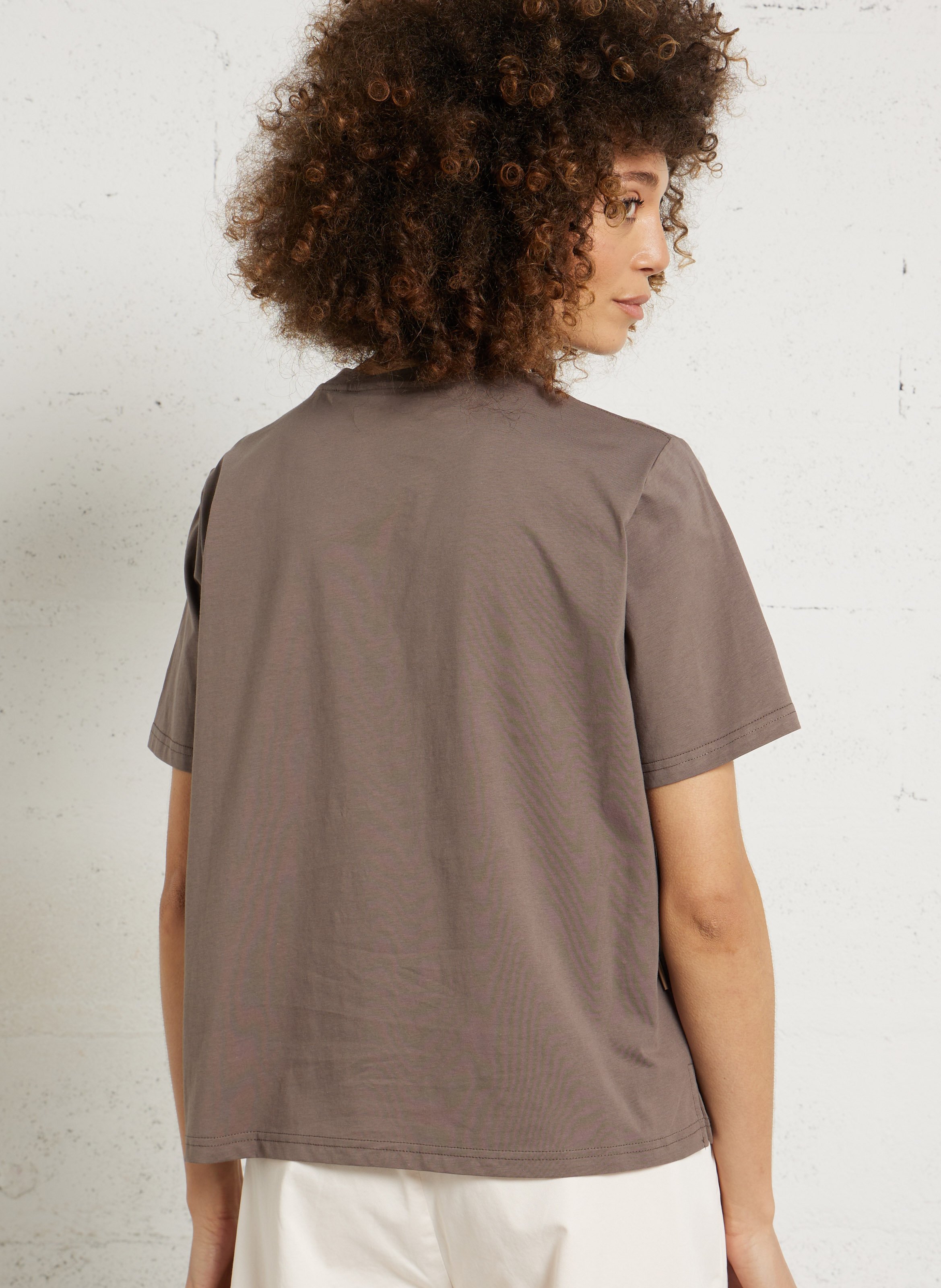 Gerade geschnittenes Rundhals-T-Shirt aus Baumwolle RUE DE TOKYO Beige