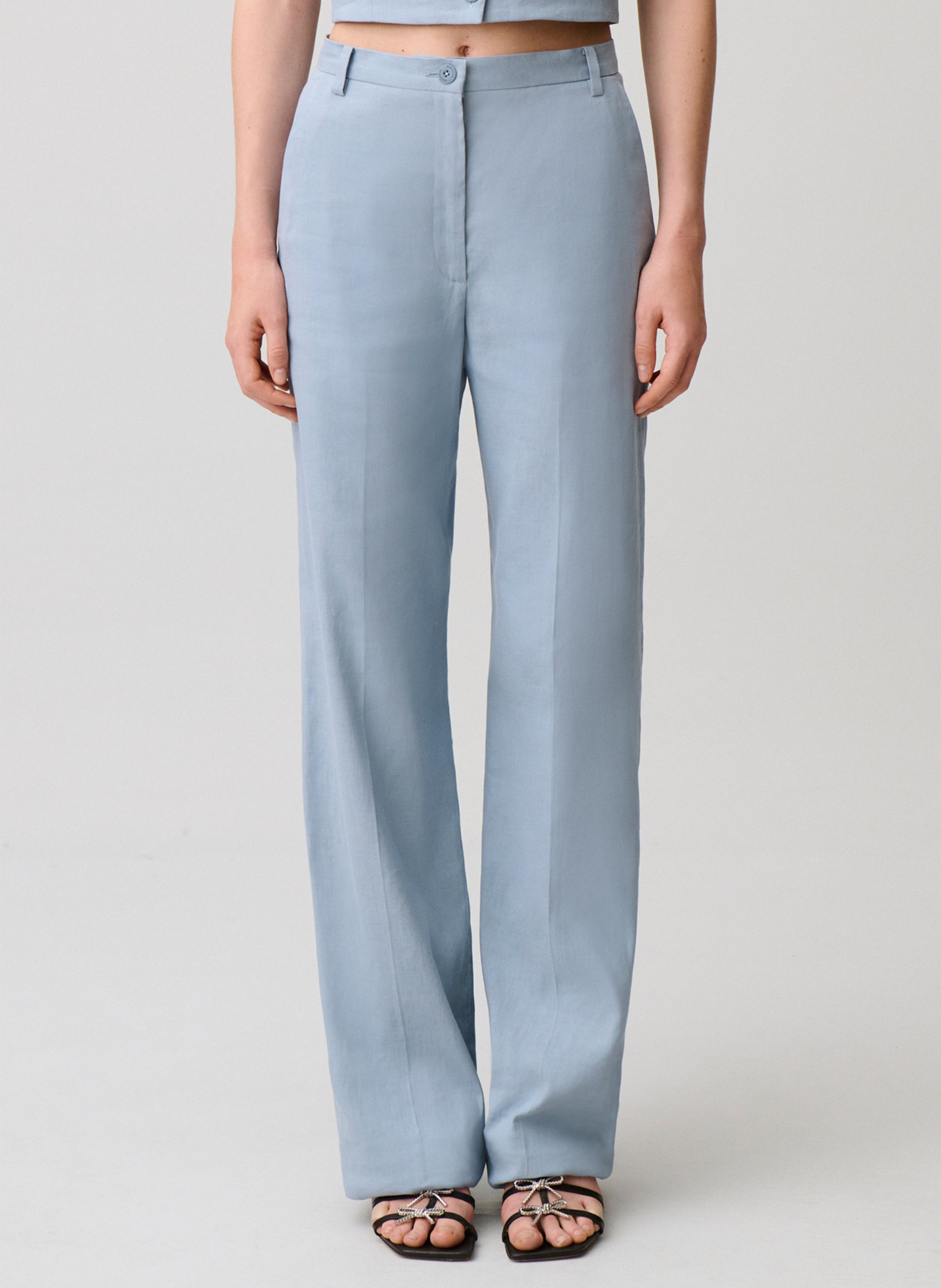 Einfarbige, gerade geschnittene Taillenhose CLAUDIE PIERLOT Blau