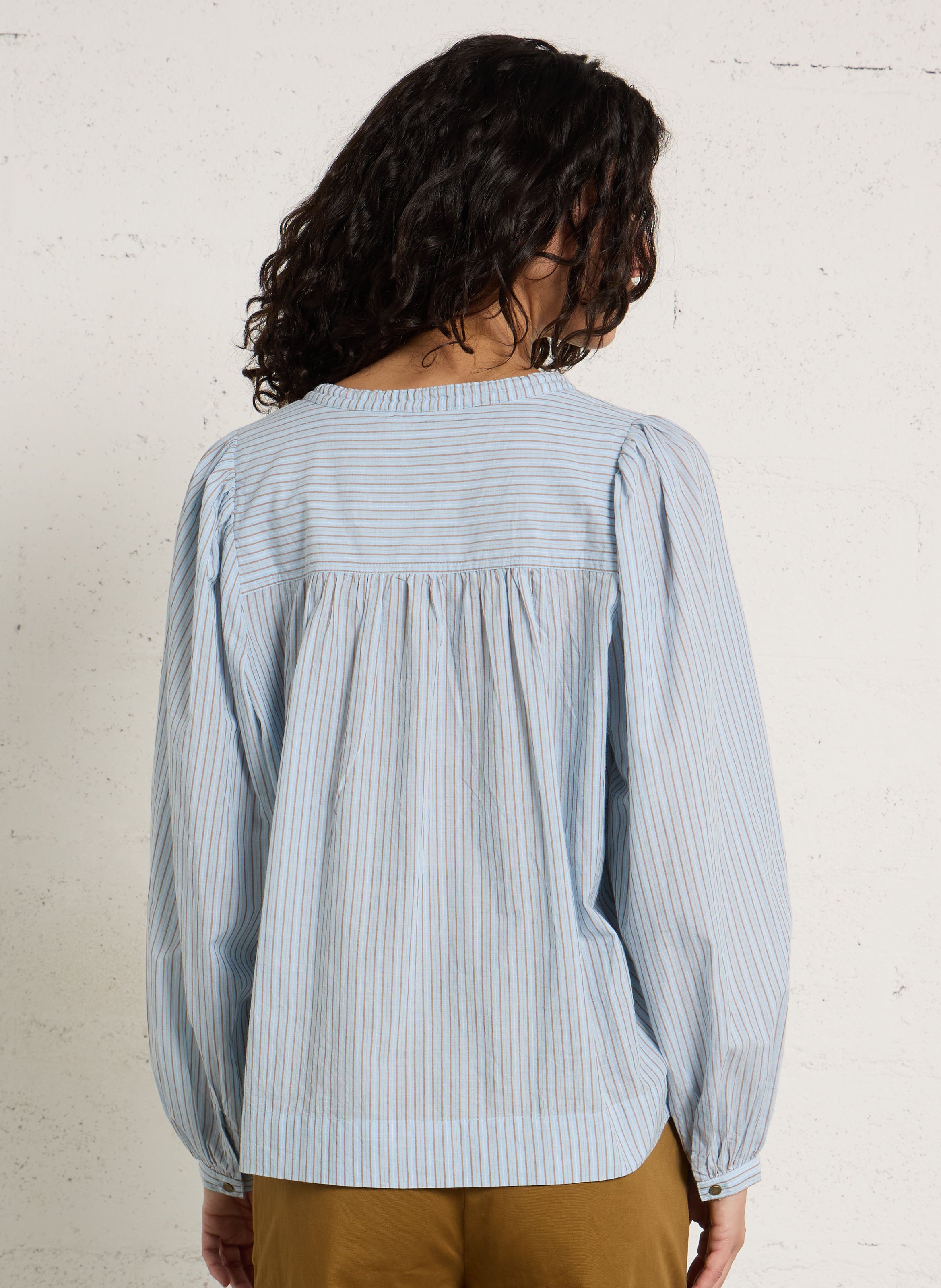 Bluse mit türkischem Kragen aus Bio-Baumwolle LEON & HARPER Blau