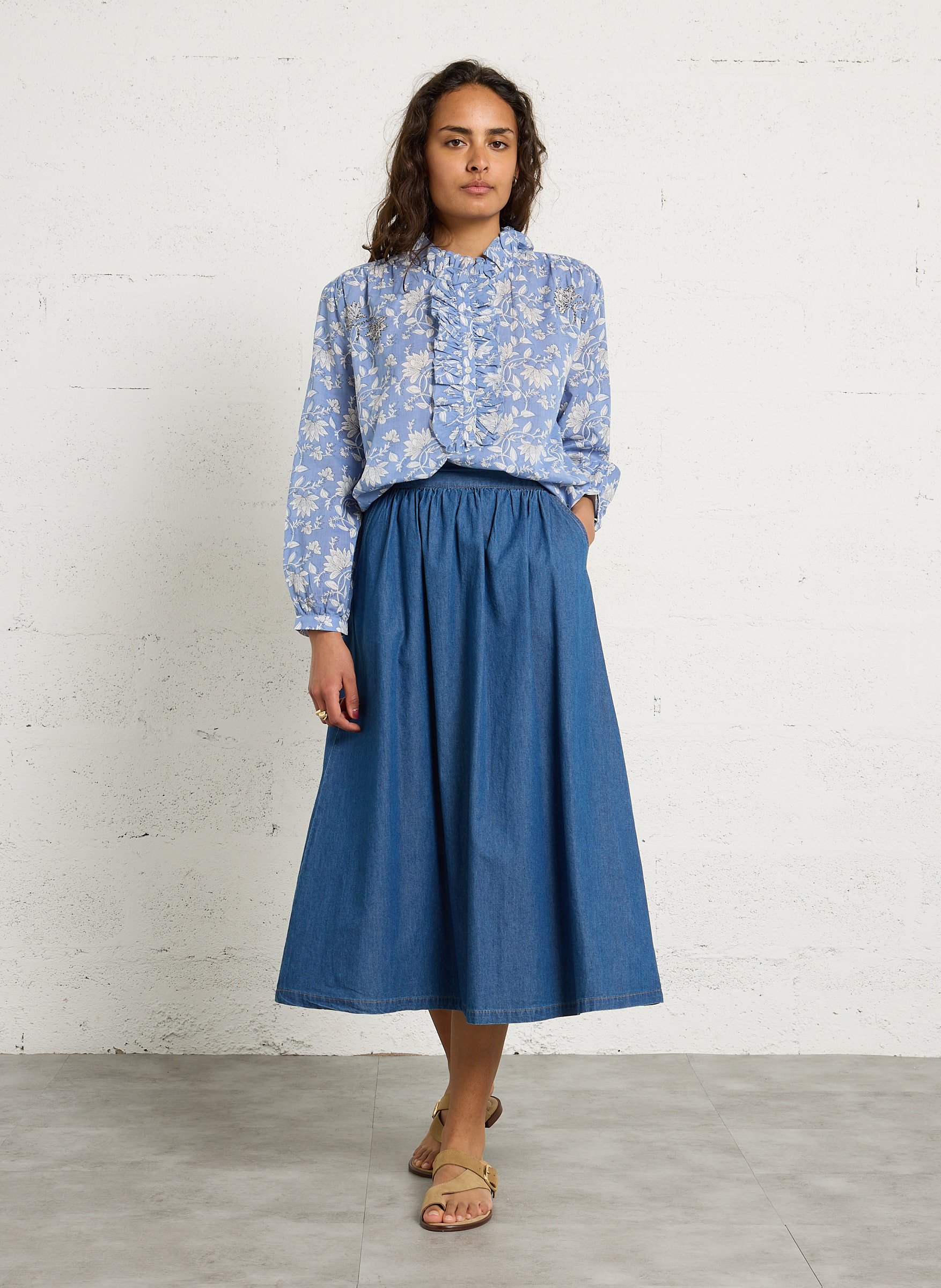 Blouse imprimée col victorien  BELLA JONES Bleu