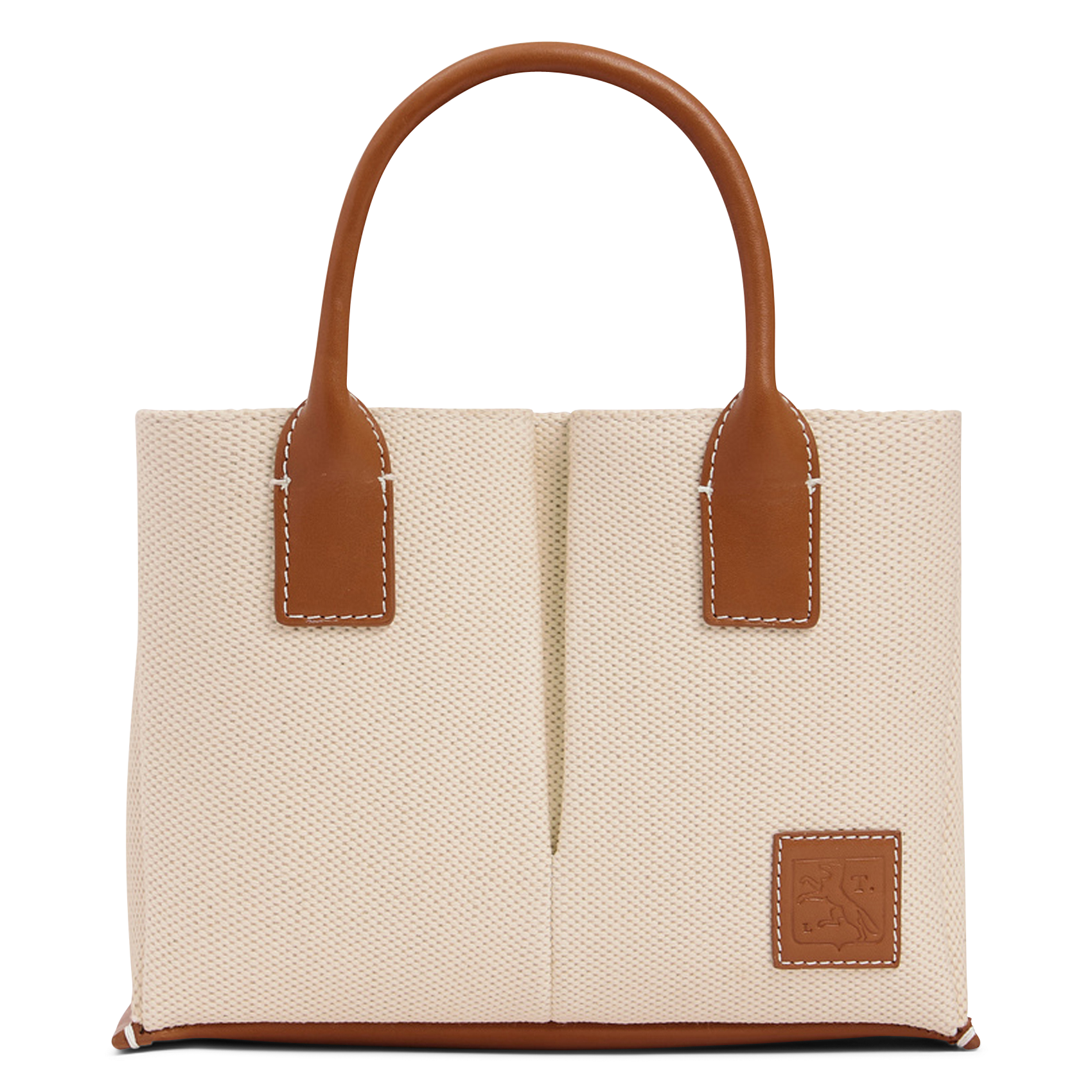 Handtasche aus Leder und Baumwolle LE TANNEUR Beige