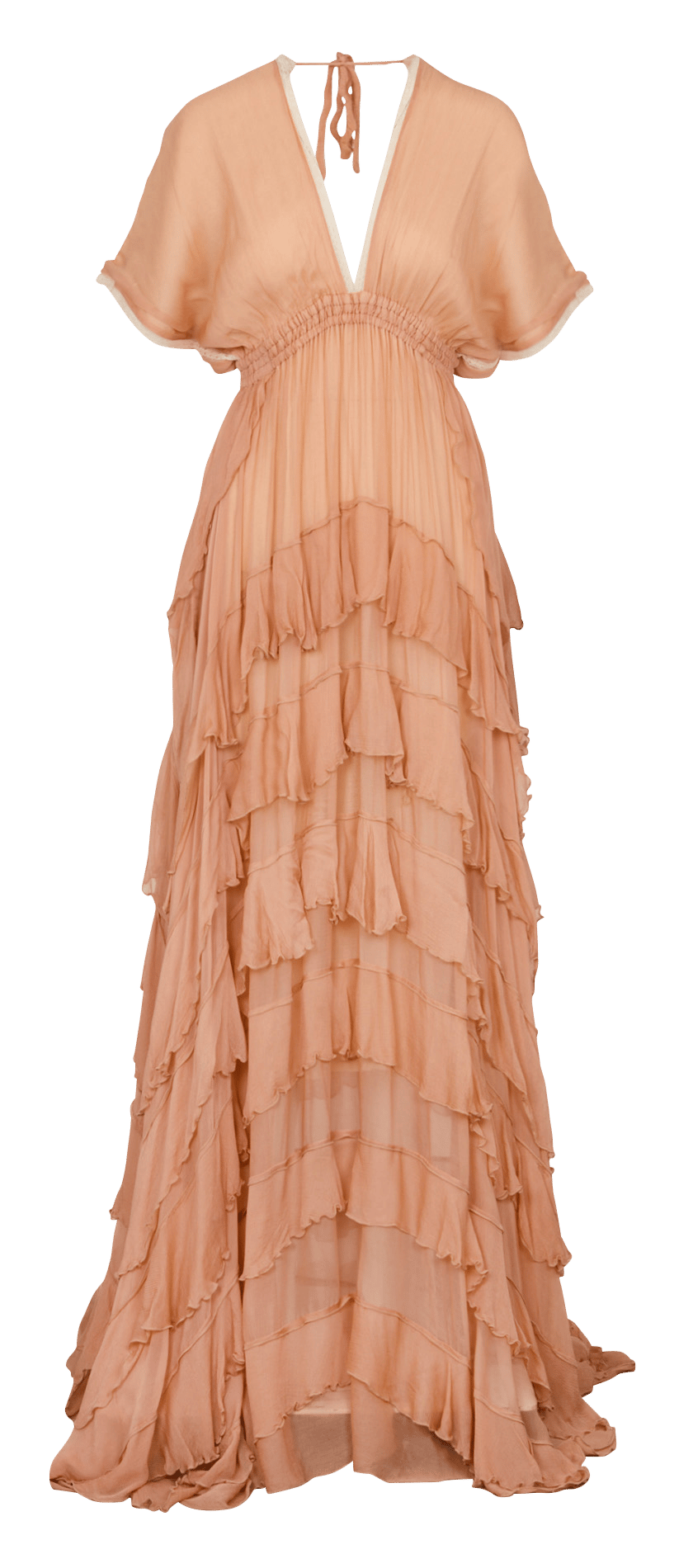 Robe longue col v à volants MES DEMOISELLES Beige