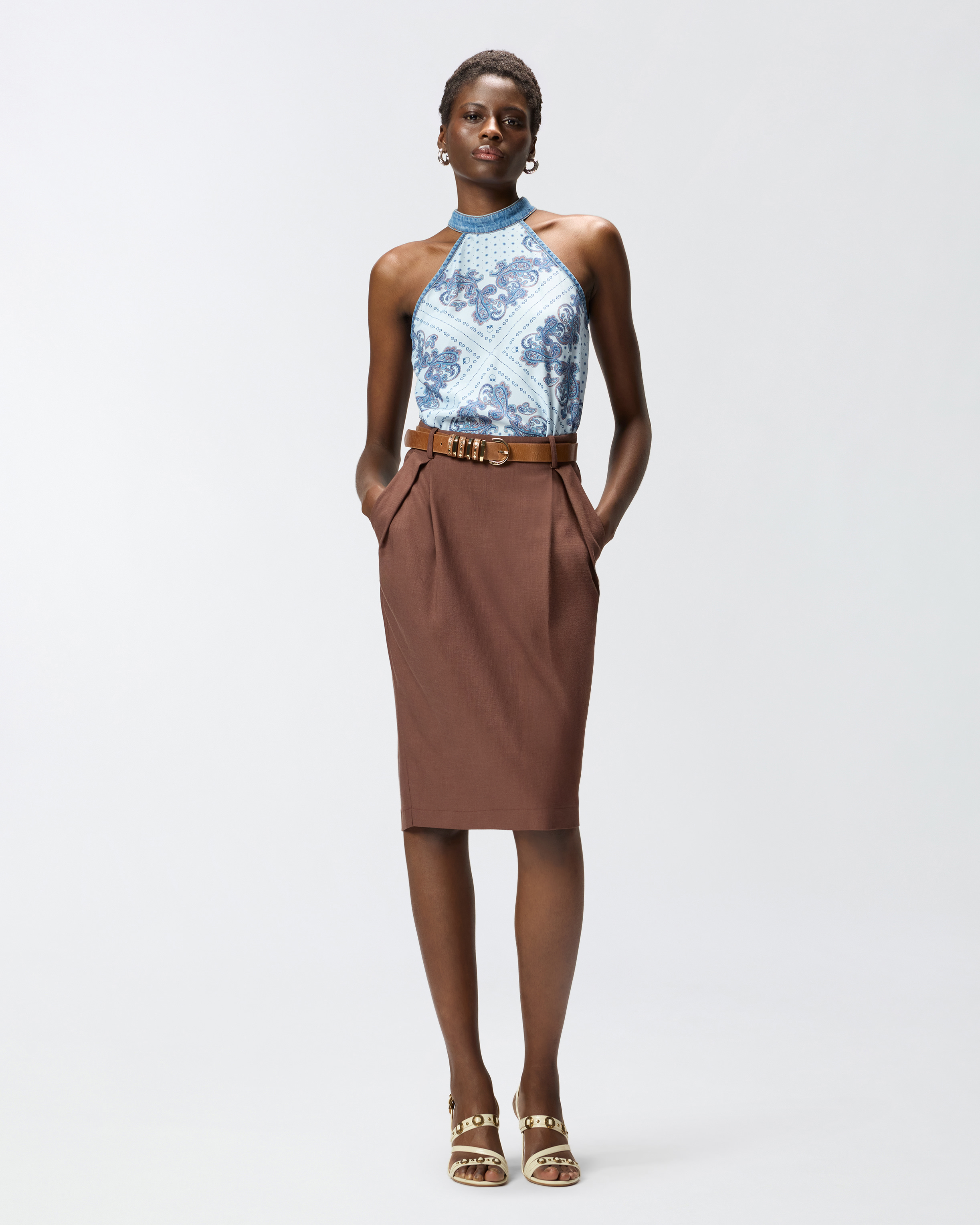 Top en denim à imprimé foulard PINKO Multicolore