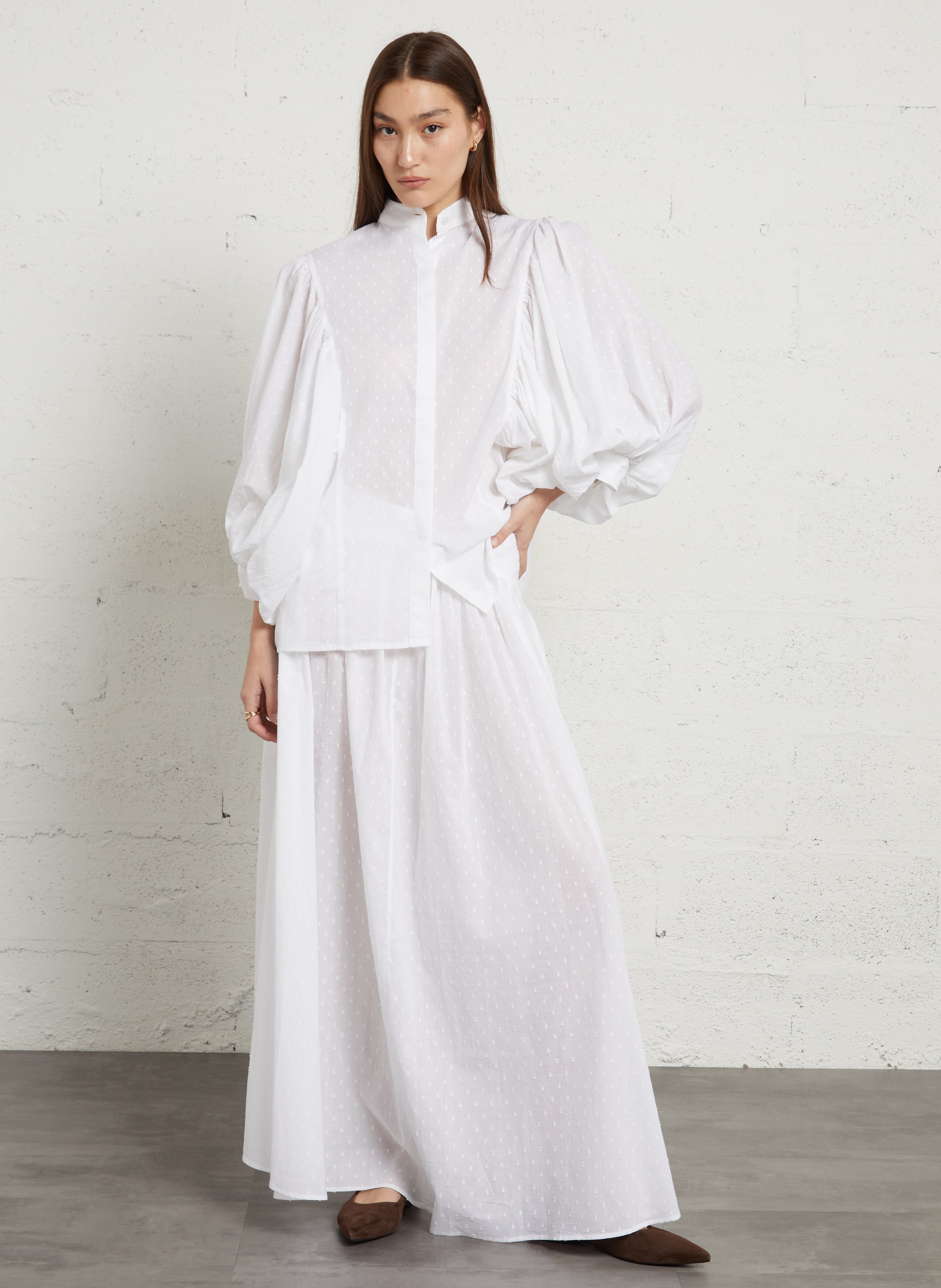 Jupe midi ample à rayures RAE ANTWERP Blanc