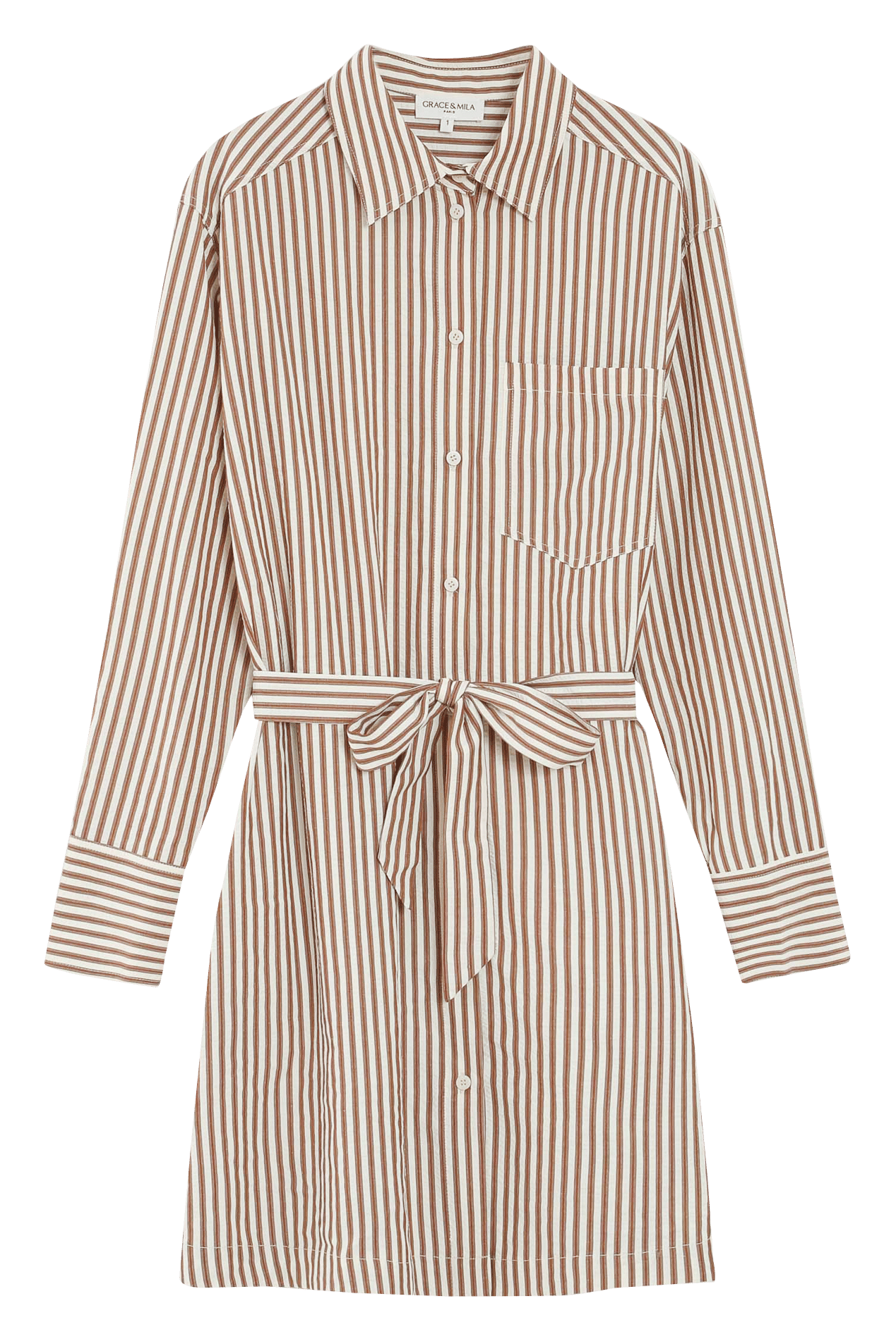 Short dress with classic collar in mixed cotton GRACE ET MILA Brown