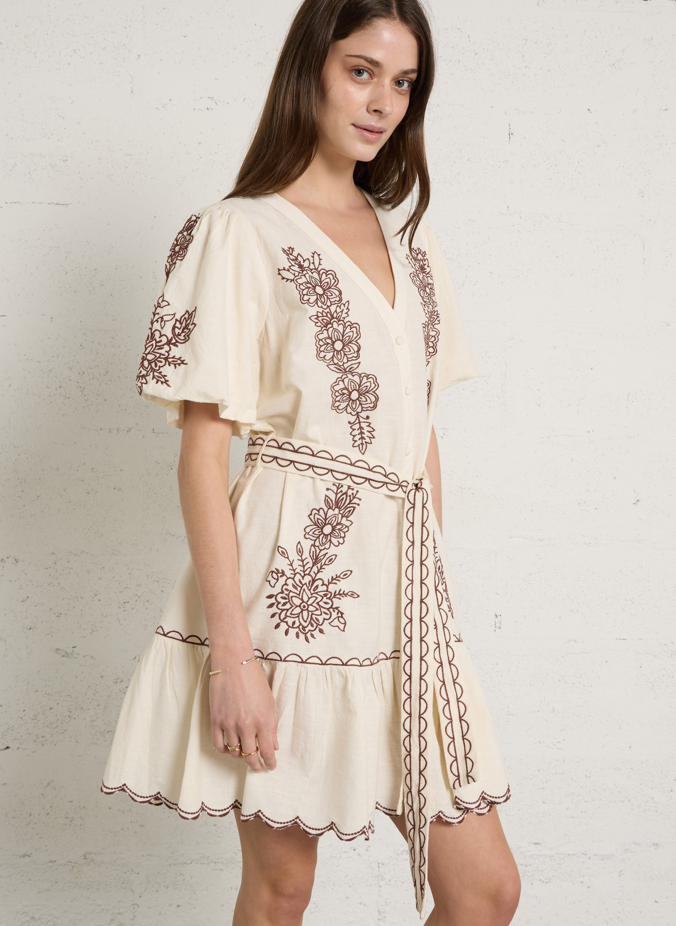 Robe courte ample en coton et lin SUD EXPRESS Blanc