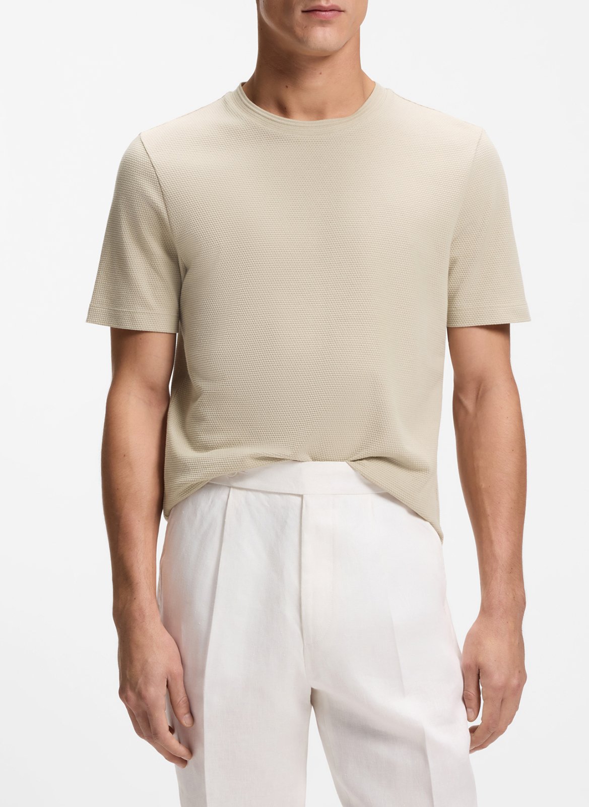 Cotton-mix regular-fit T-shirt with round neck BOSS Beige