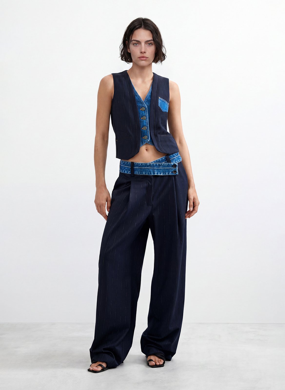 Veste col V bi matière  DESIGUAL Bleu