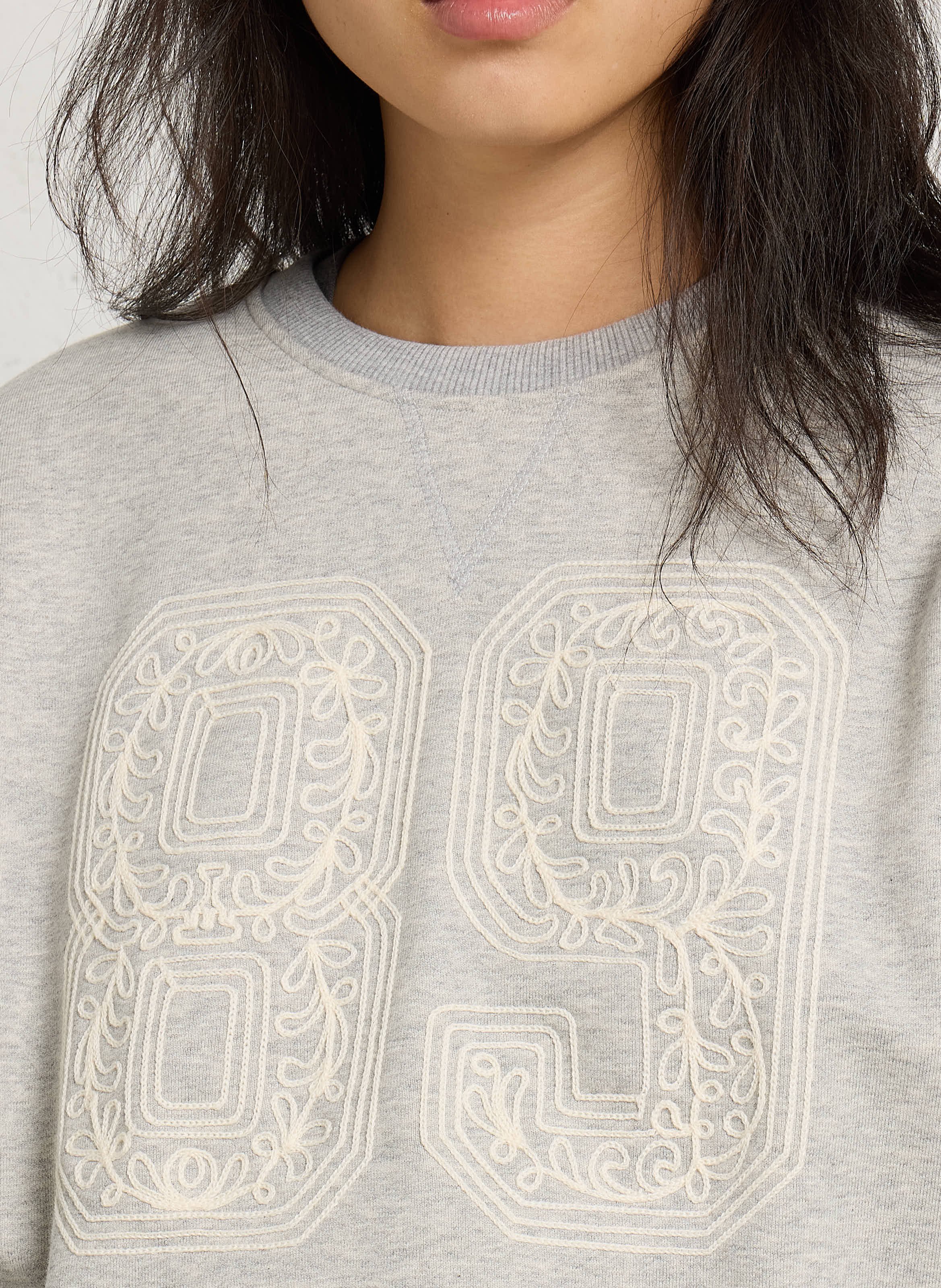 Wijde sweater met borduursel van katoen BERENICE Grijs