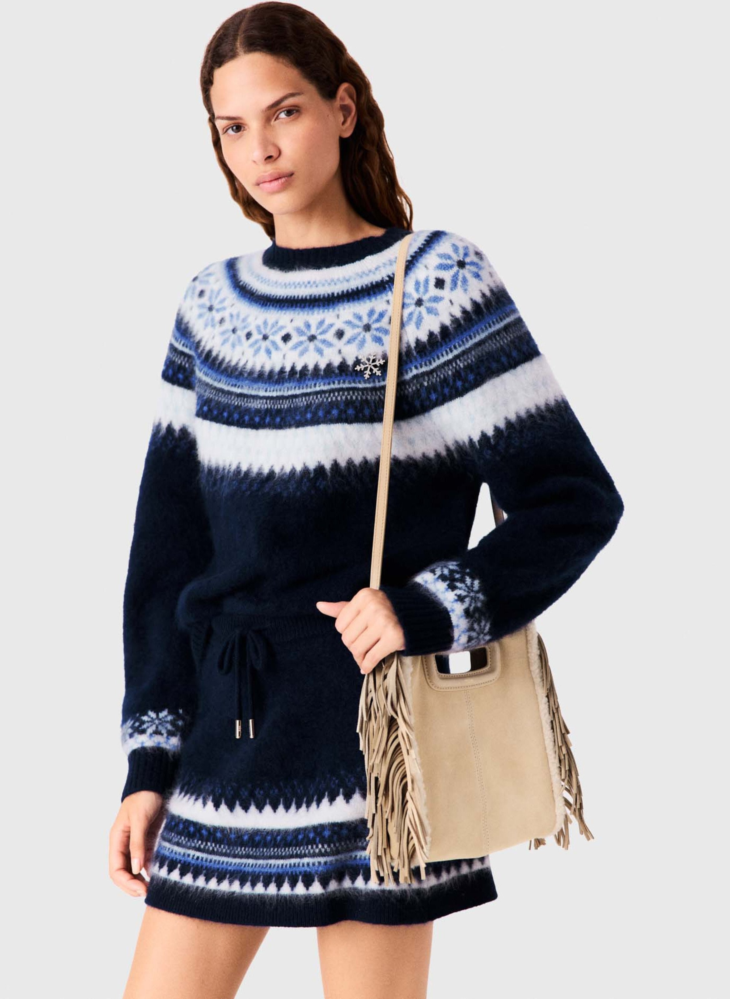 Sac bandoulière à franges en cuir MAJE Beige