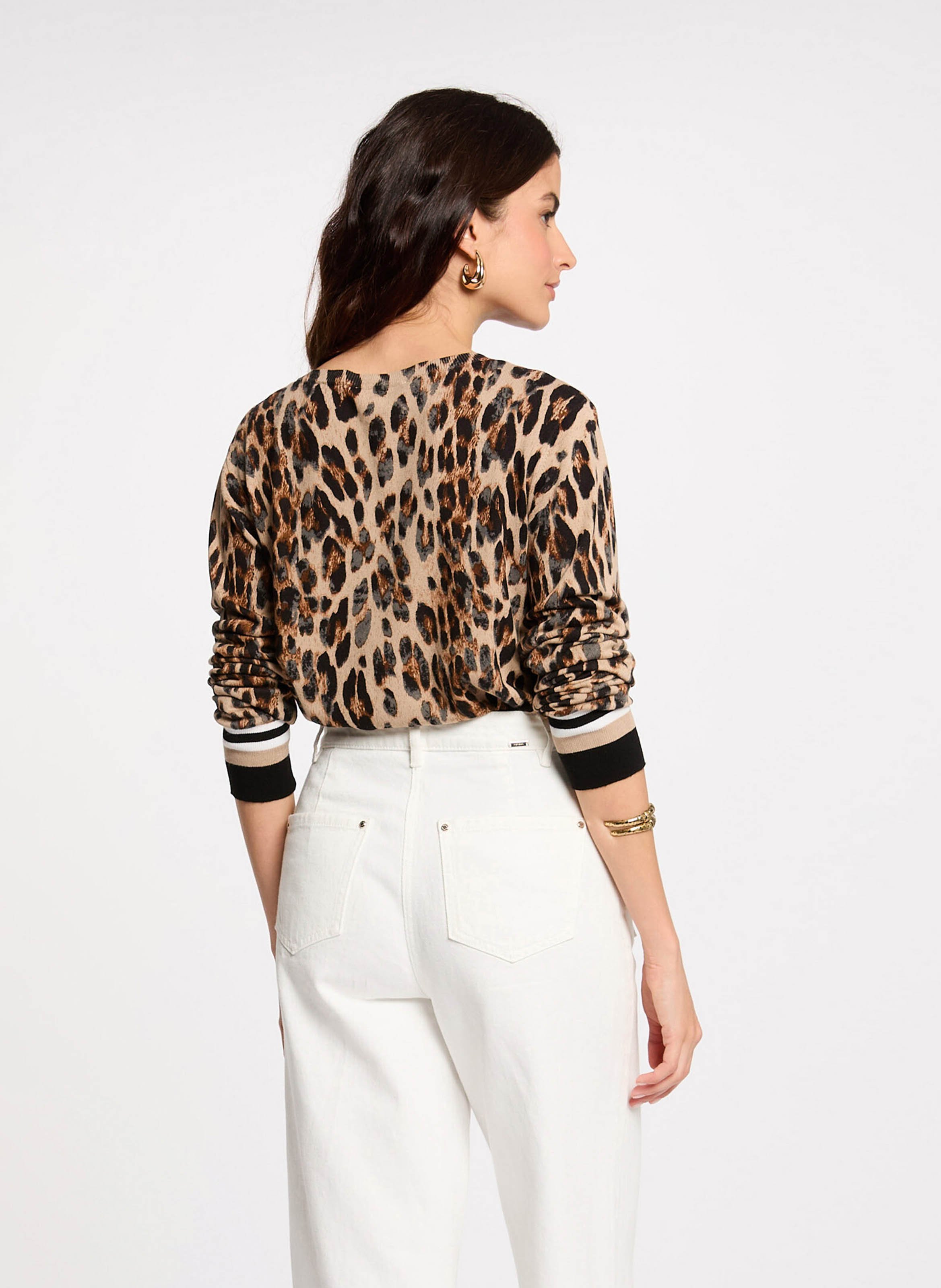 Pull droit léopard en maille fine MORGAN Veelkleurig