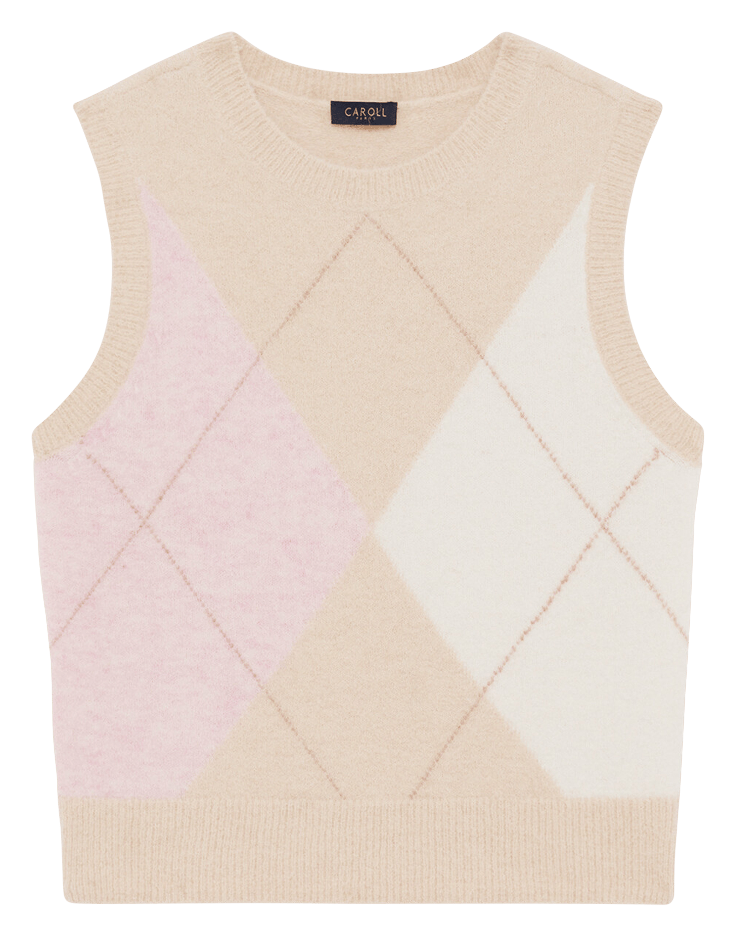 Pull sans manche droit en laine mélangée CAROLL Marron