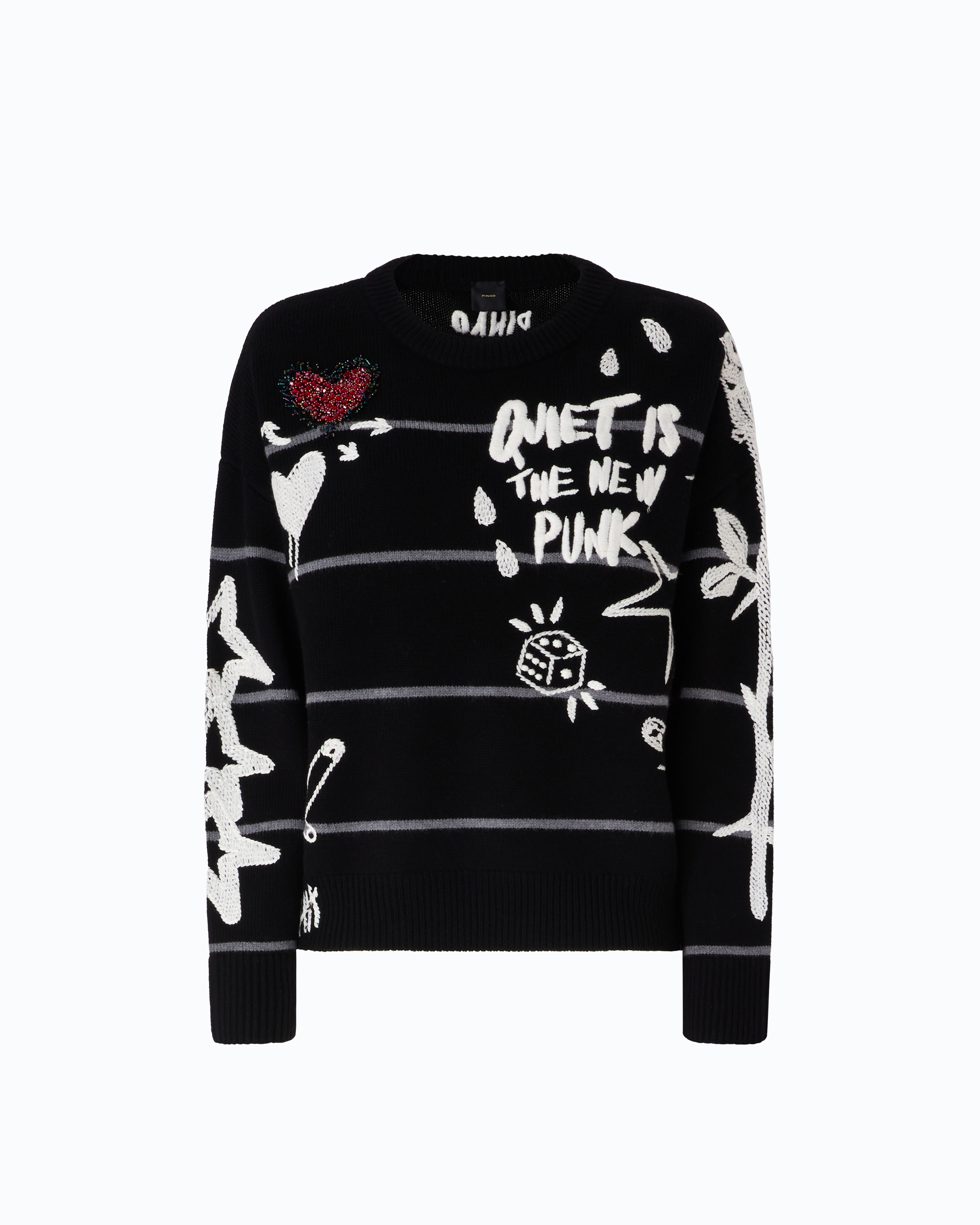 Pull en laine mérinos « quiet is the new punk » PINKO Multicolore