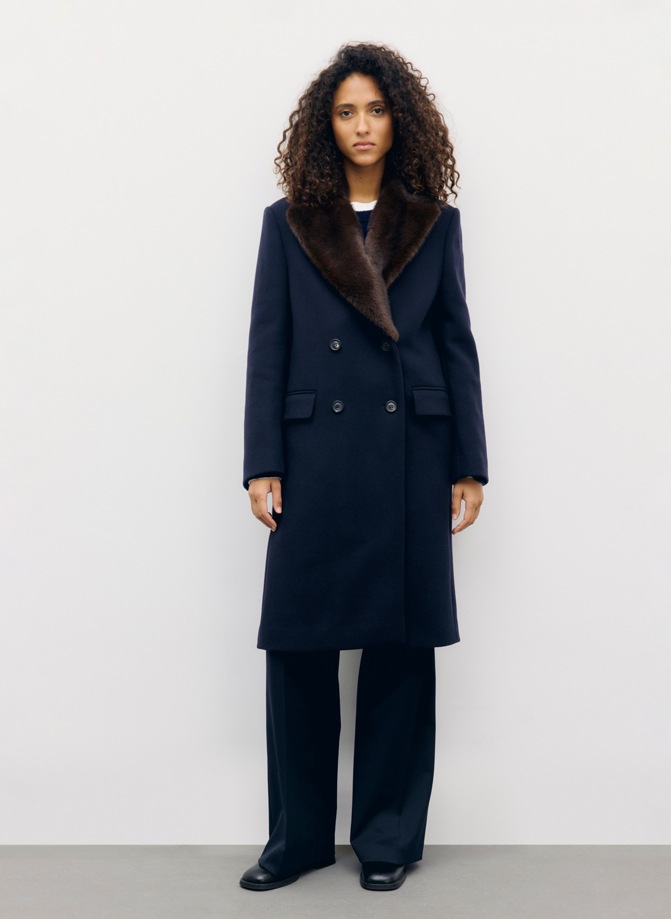 Mantel mit Reverskragen aus Wollmisch-Fell GERARD DAREL Blau