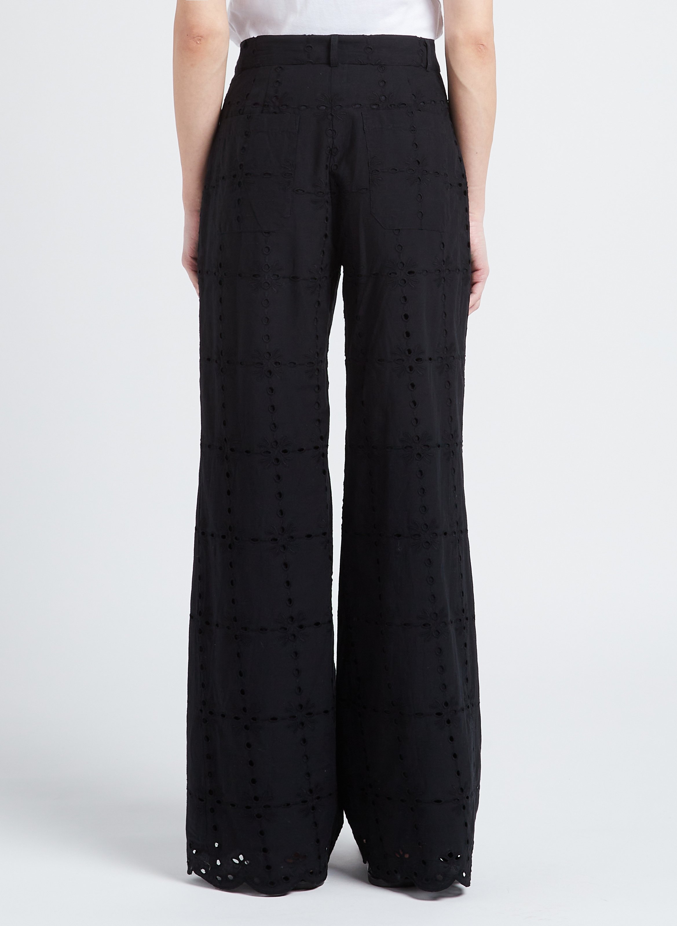 Embroidered cotton flared pants BELLEPIECE Black