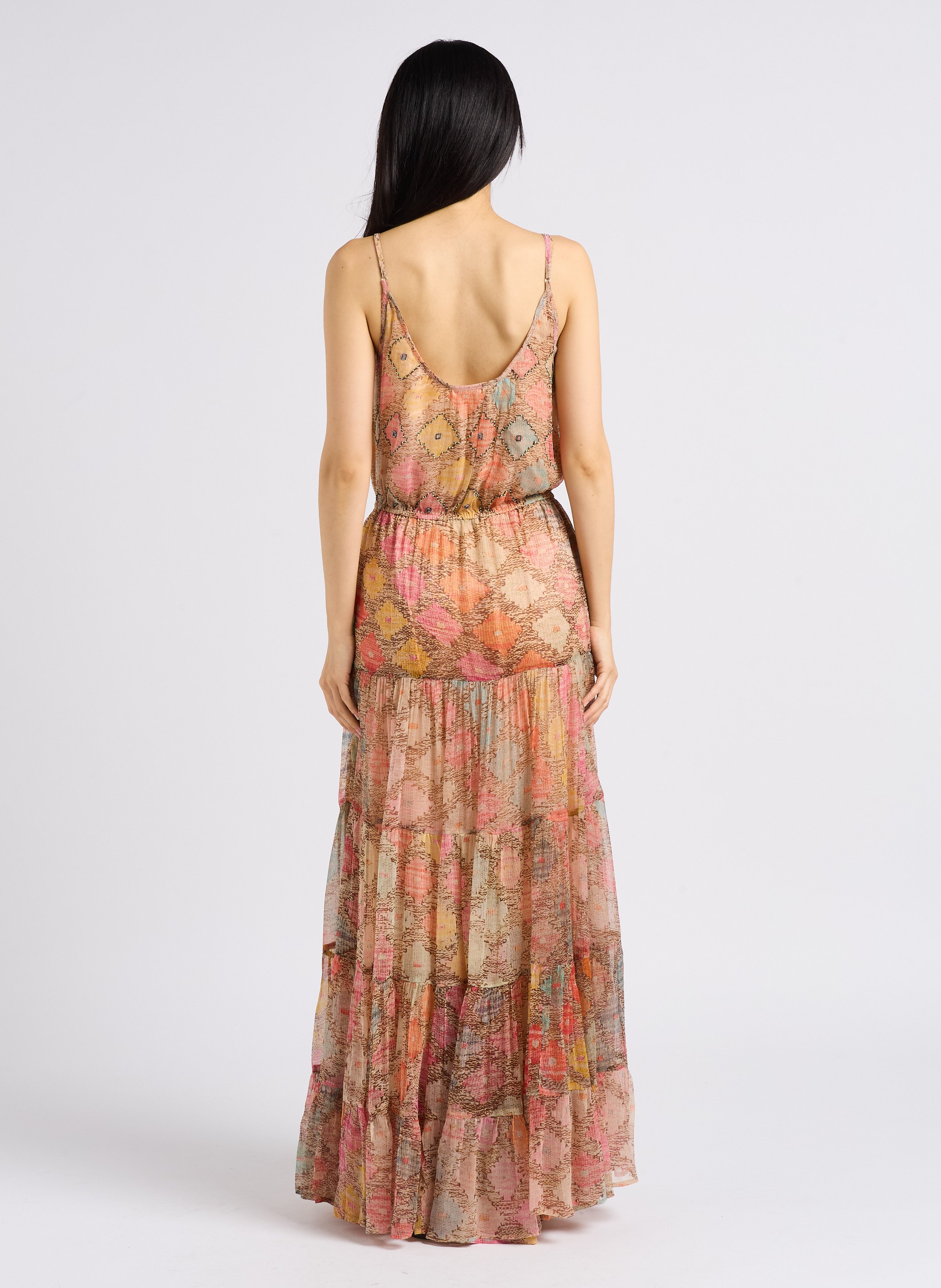 Robe longue droite encolure ronde imprimée MES DEMOISELLES Multicolore