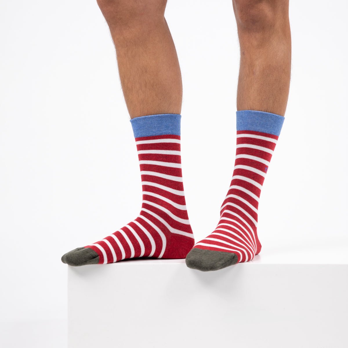 Combed cotton socks with wide stripes BILLYBELT Red