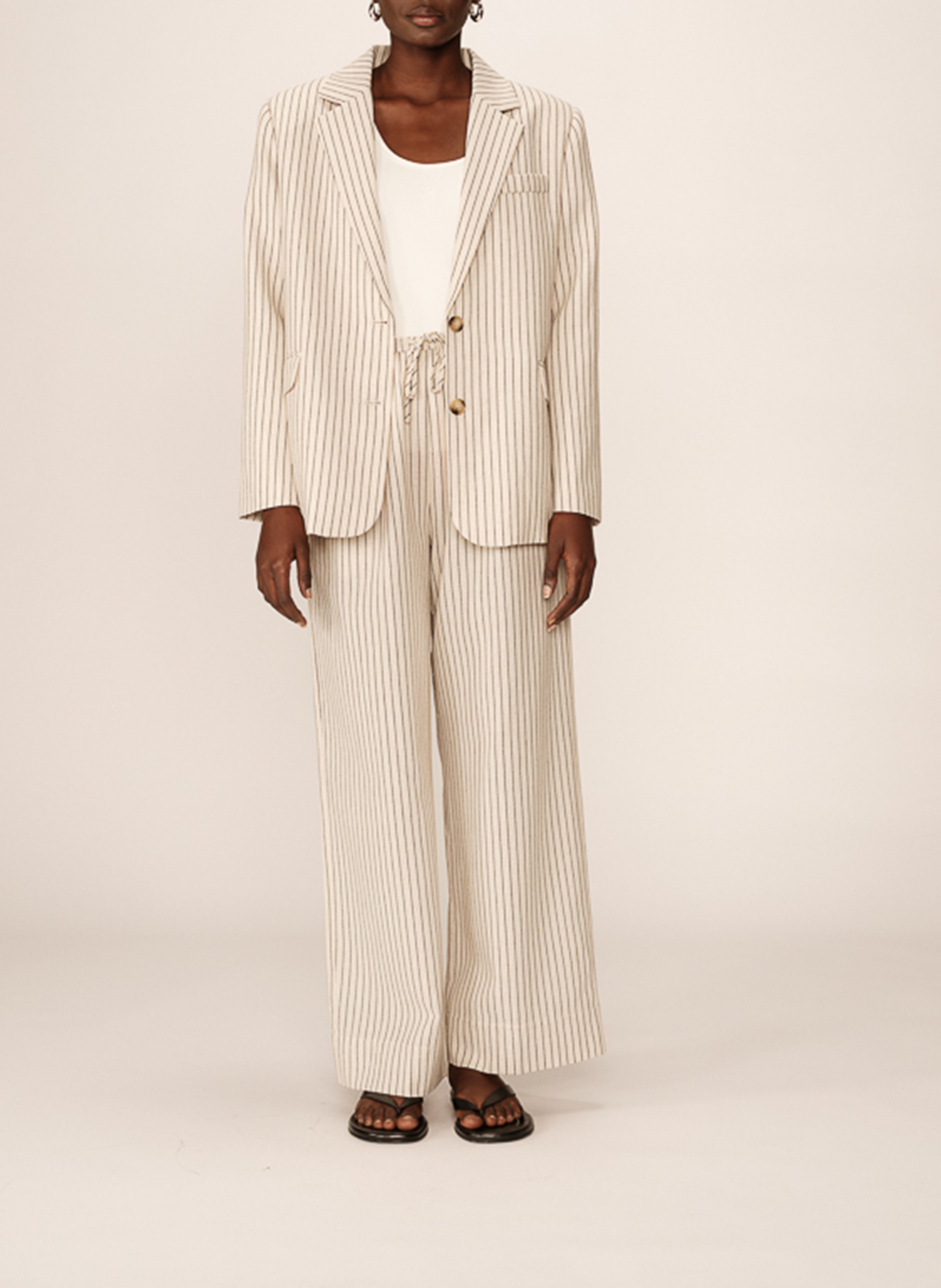 Veste col tailleur rayée GRACE ET MILA Beige