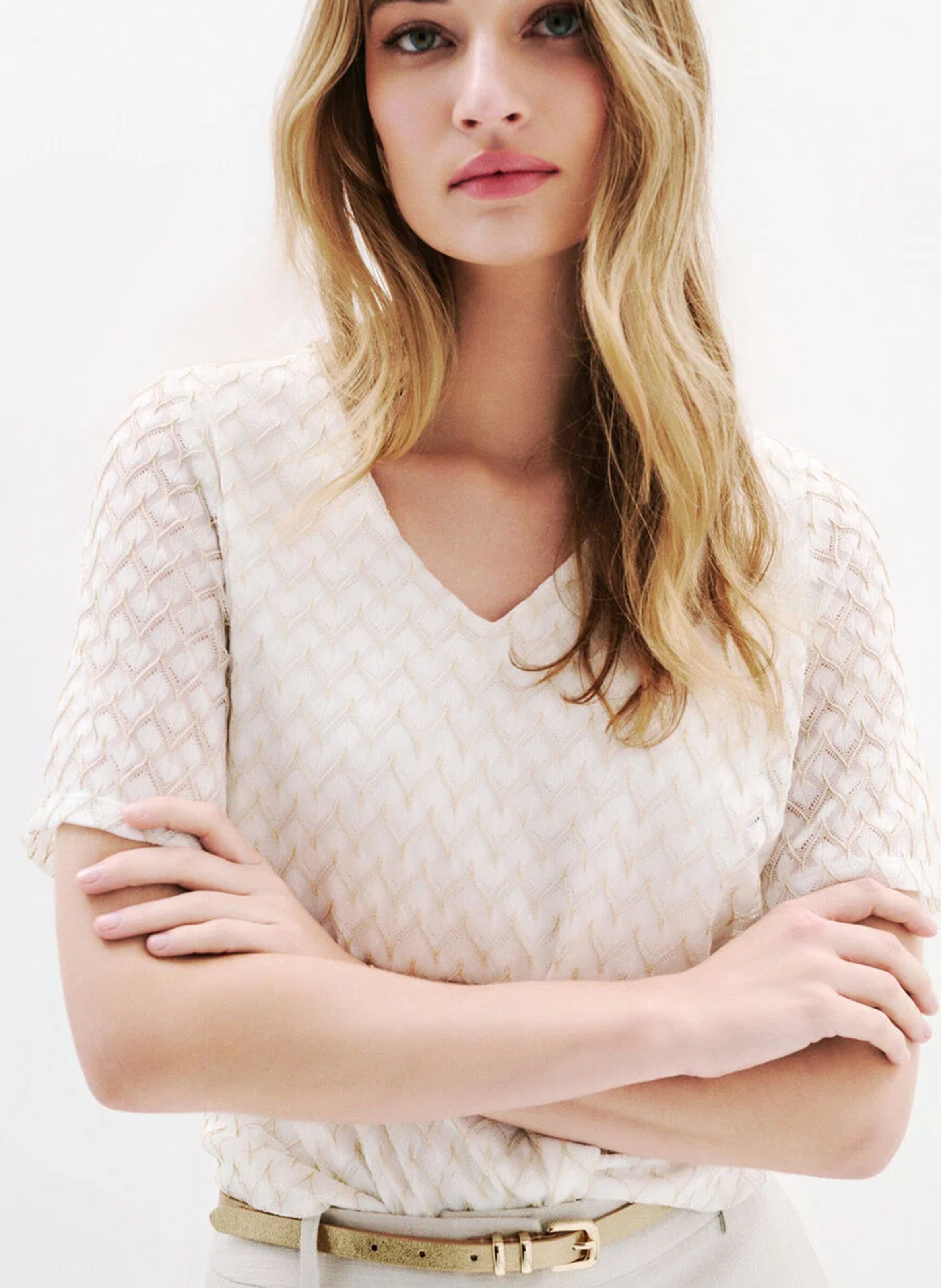 Tee-shirt col V CAROLL Beige