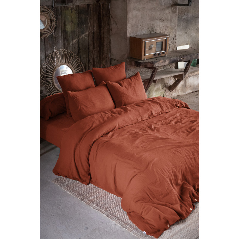 Cotton percale pillow case L'EFFET PAPILLON Red