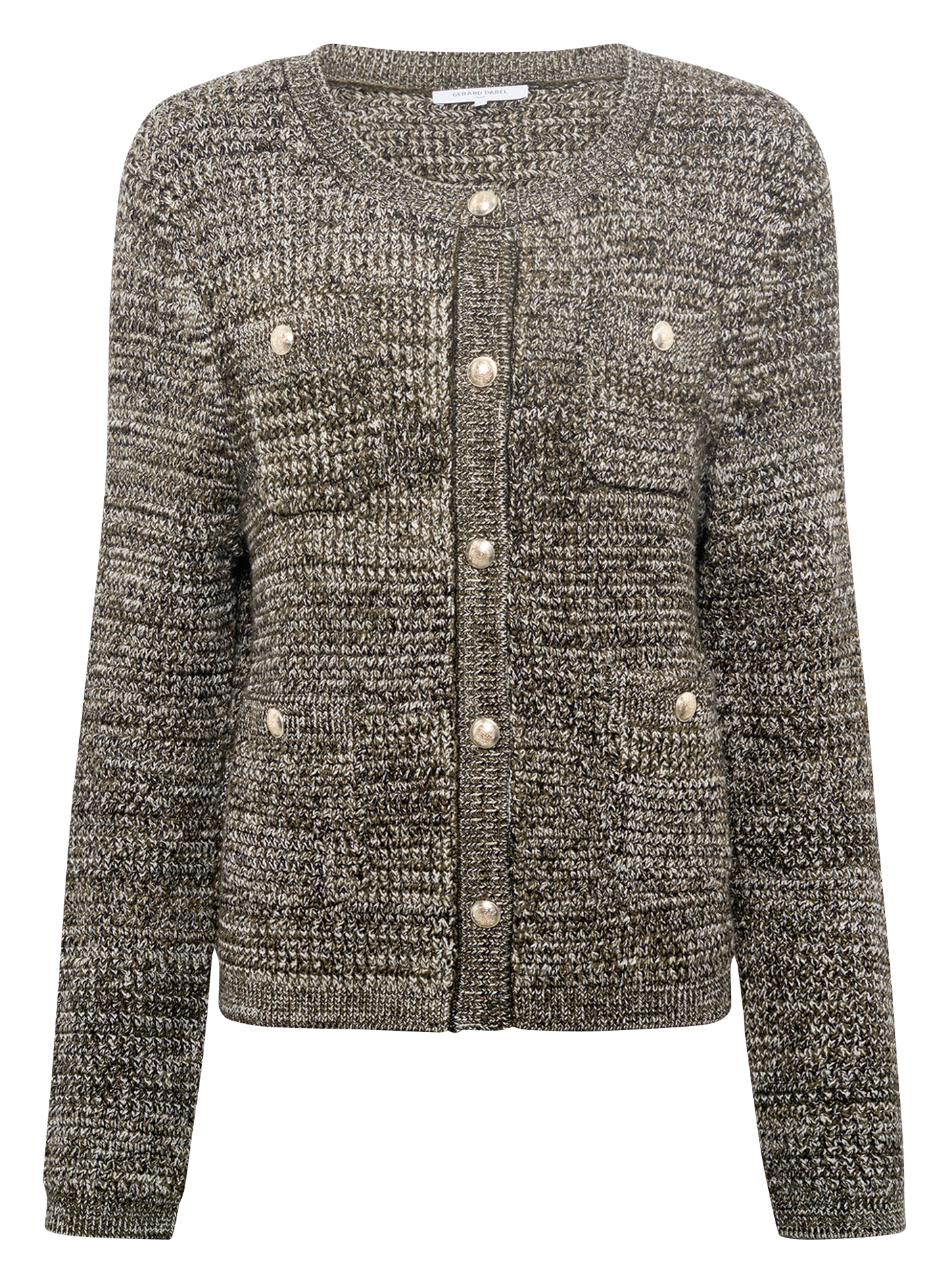 Round-neck mixed-knit cardigan GERARD DAREL Khaki