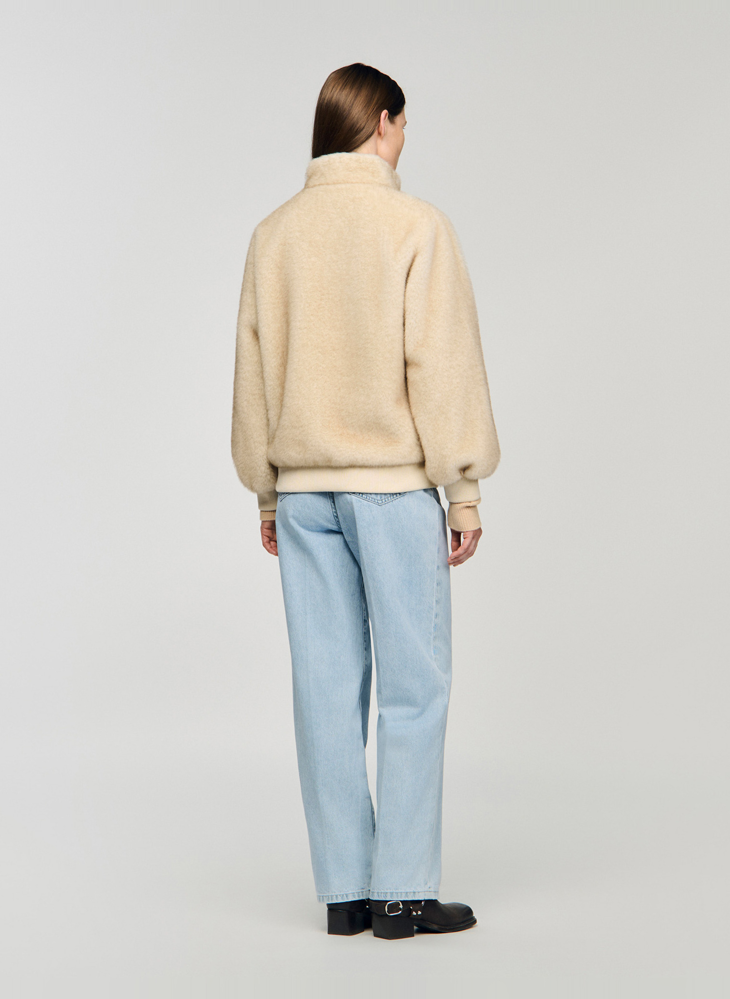 Jasje met opstaande kraag van imitatiebont SANDRO Beige