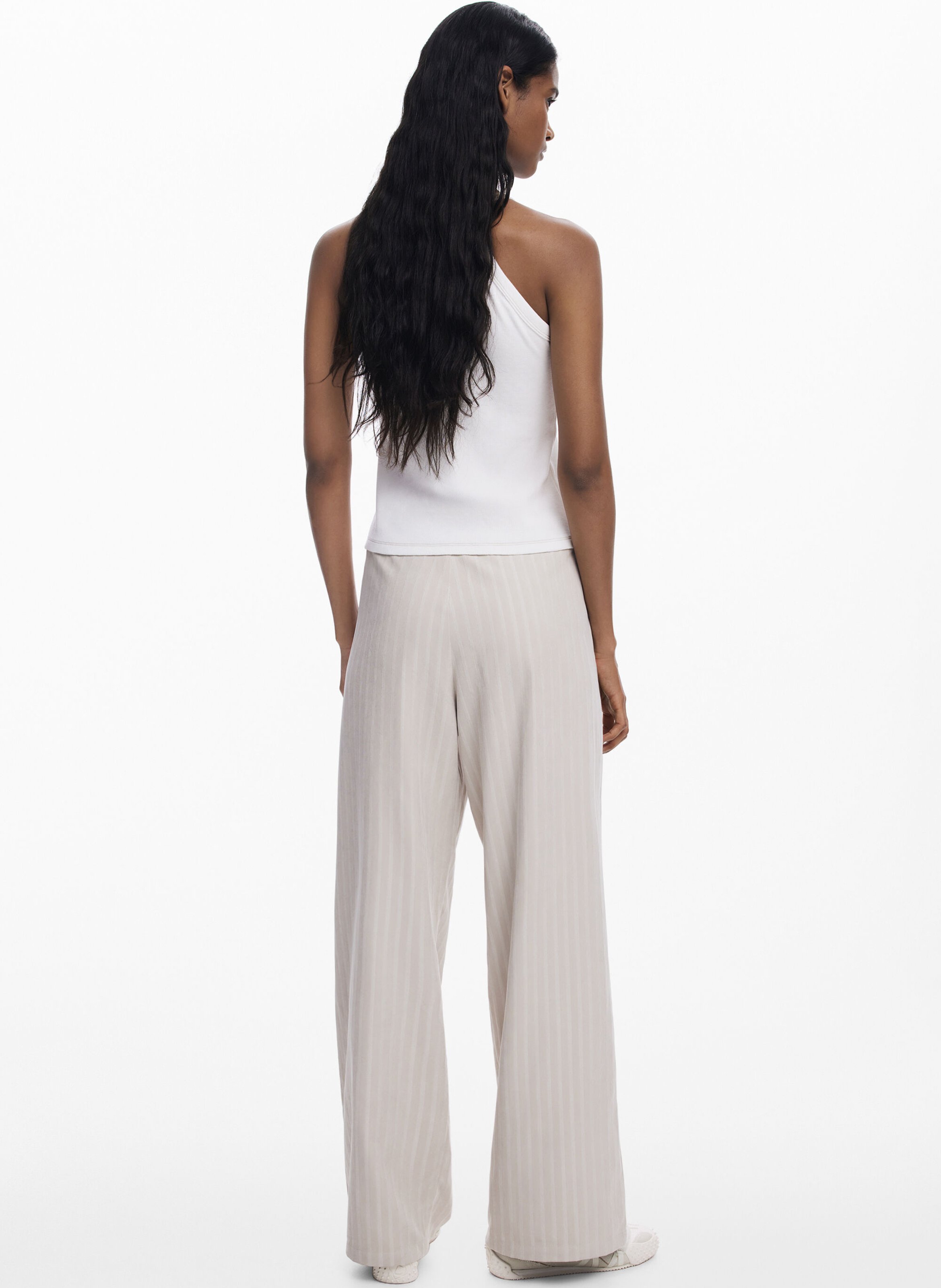 Pantalon droit à pinces rayé DESIGUAL Blanc