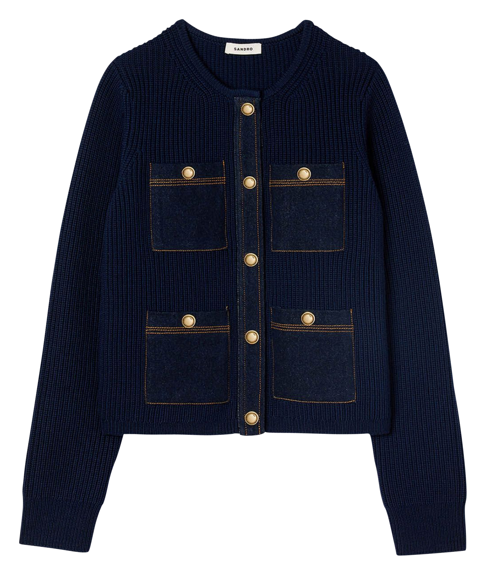 Cardigan uni à poches en laine SANDRO Bleu