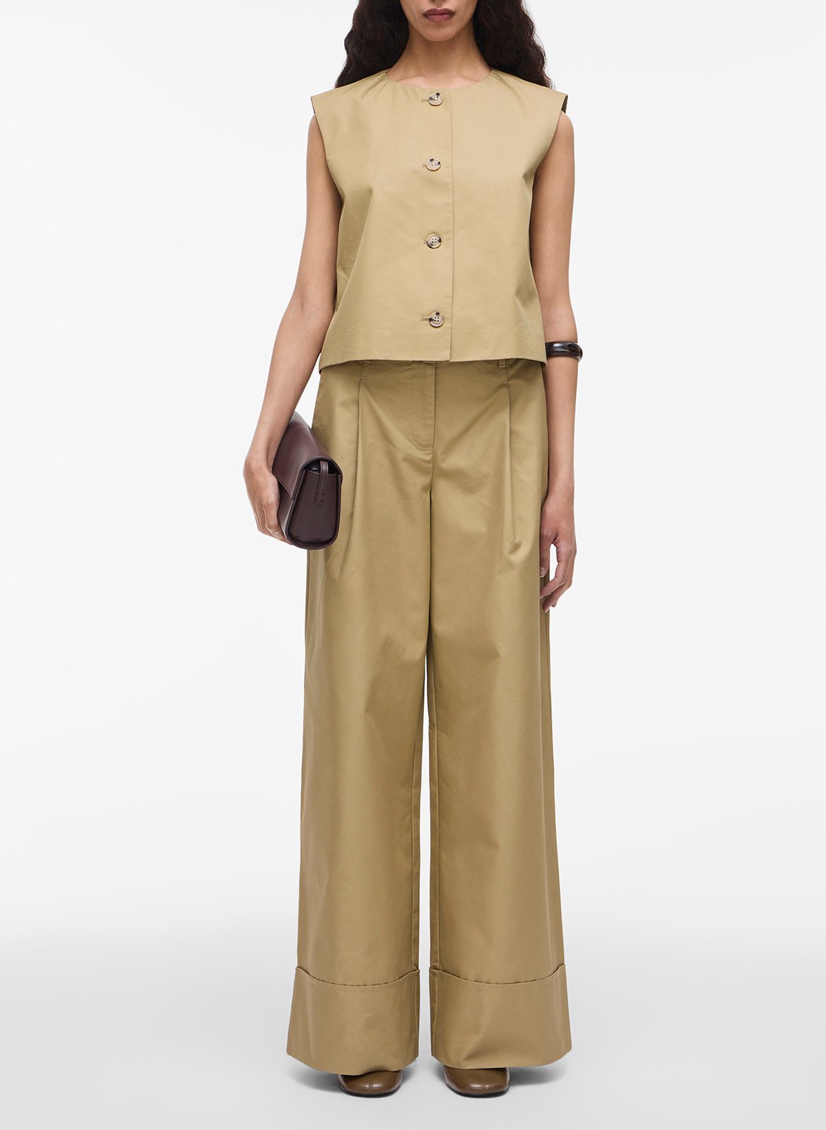 Wide pleated pants in blended cotton ROUGE EDIT Beige