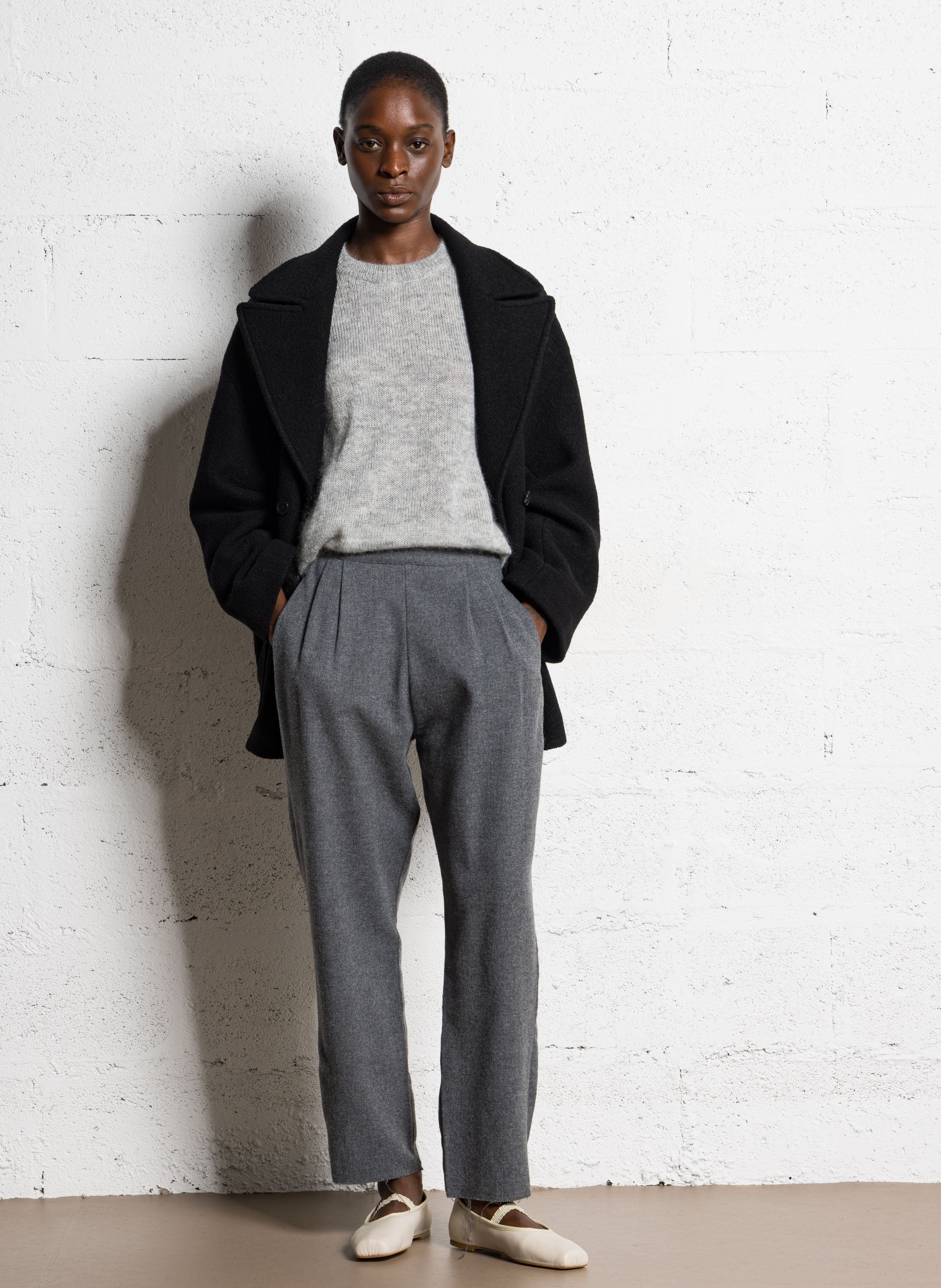 Manteau col tailleur en laine MASSCOB Noir