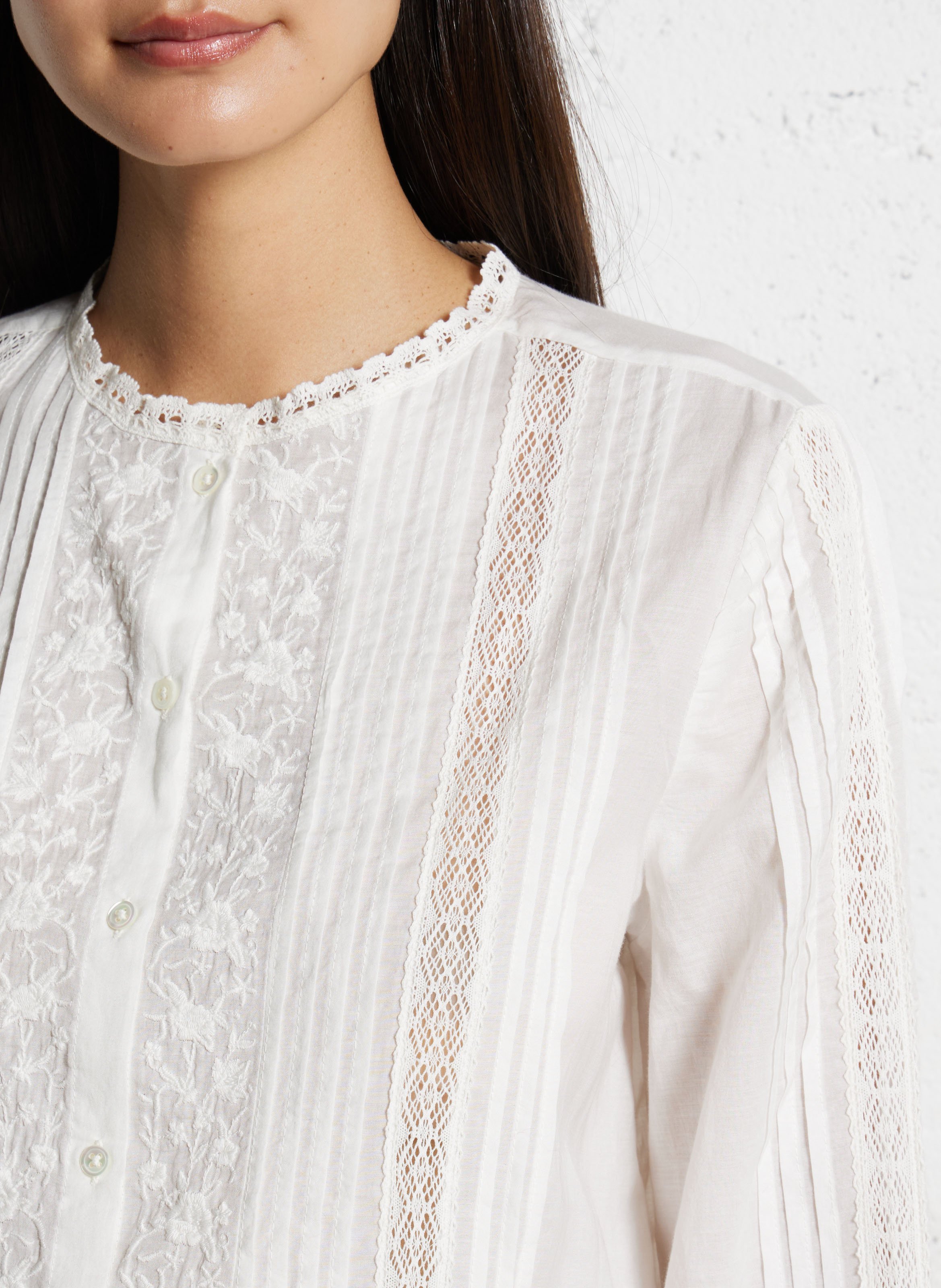 Straight blouse in embroidered mixed cotton DES PETITS HAUTS Beige