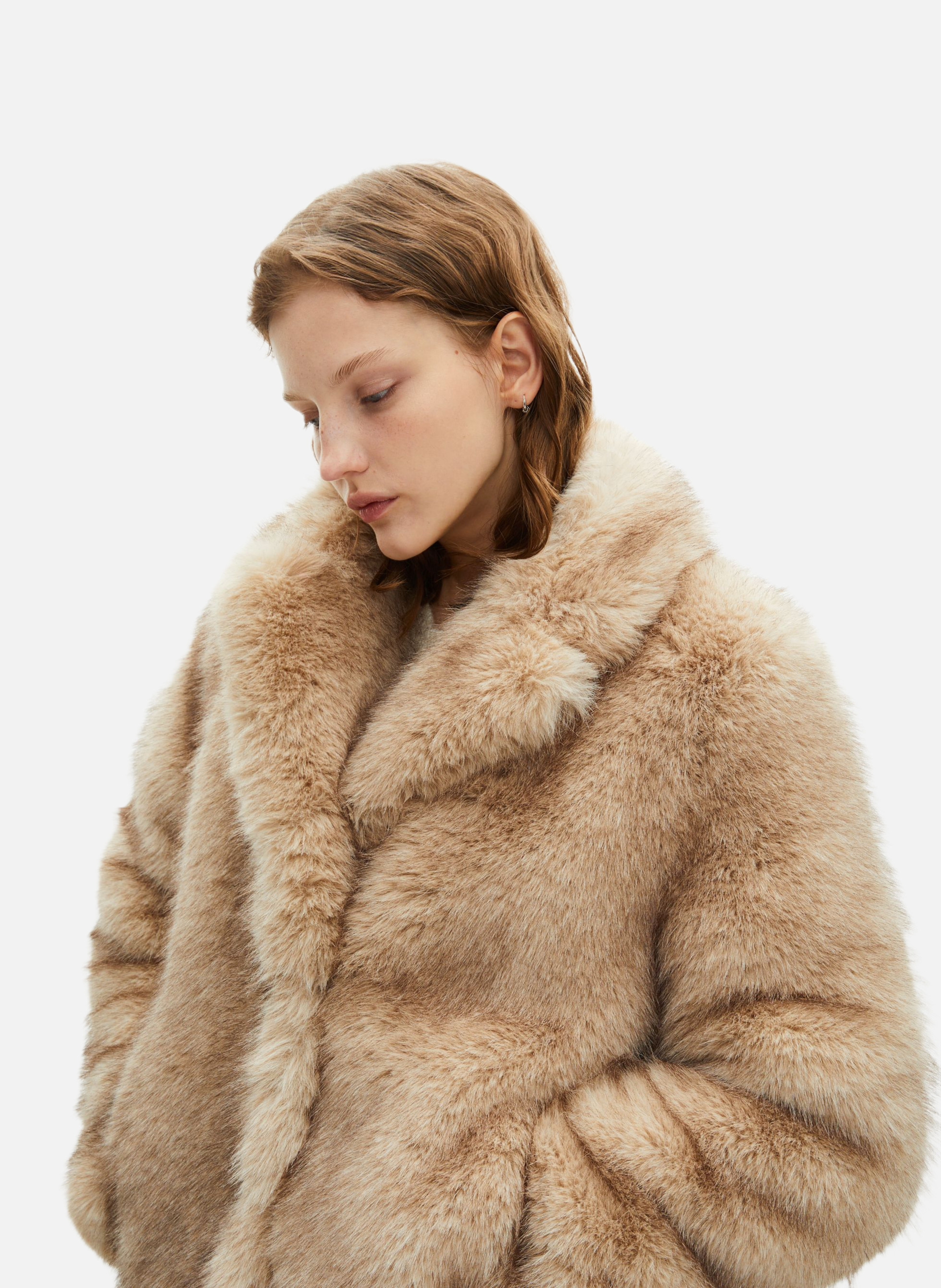 Fur-effect coat THE KOOPLES Beige