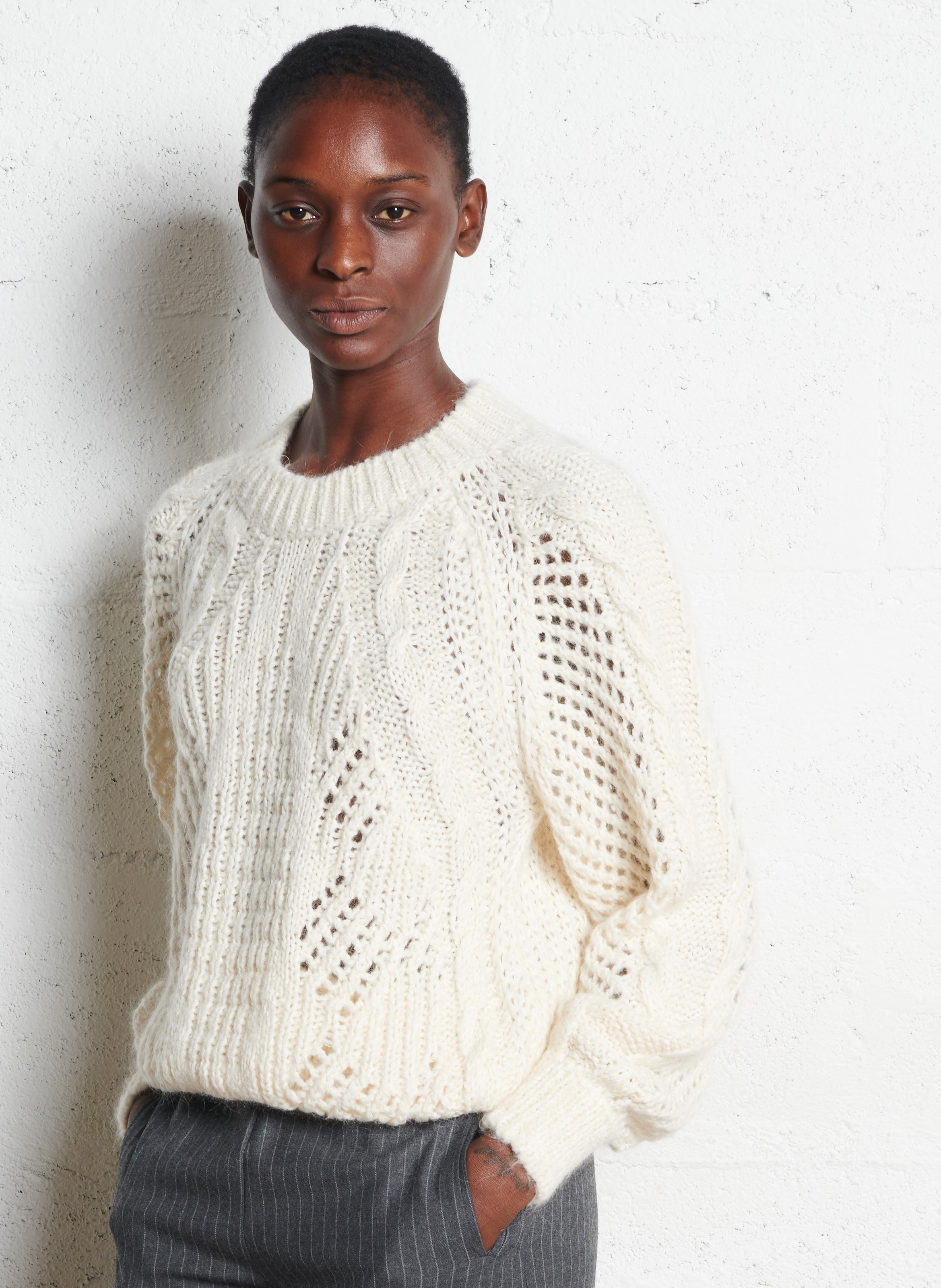 Pull oversize col rond  DES PETITS HAUTS Beige