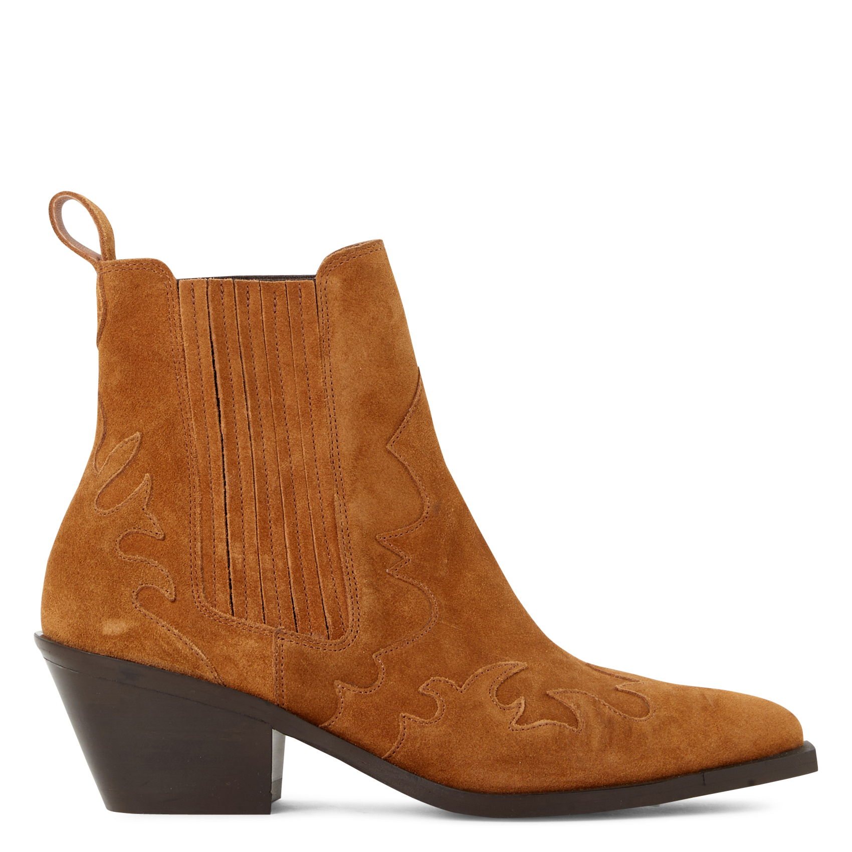 Suede leather santiag-inspired ankle boots SAISON 1865 Brown